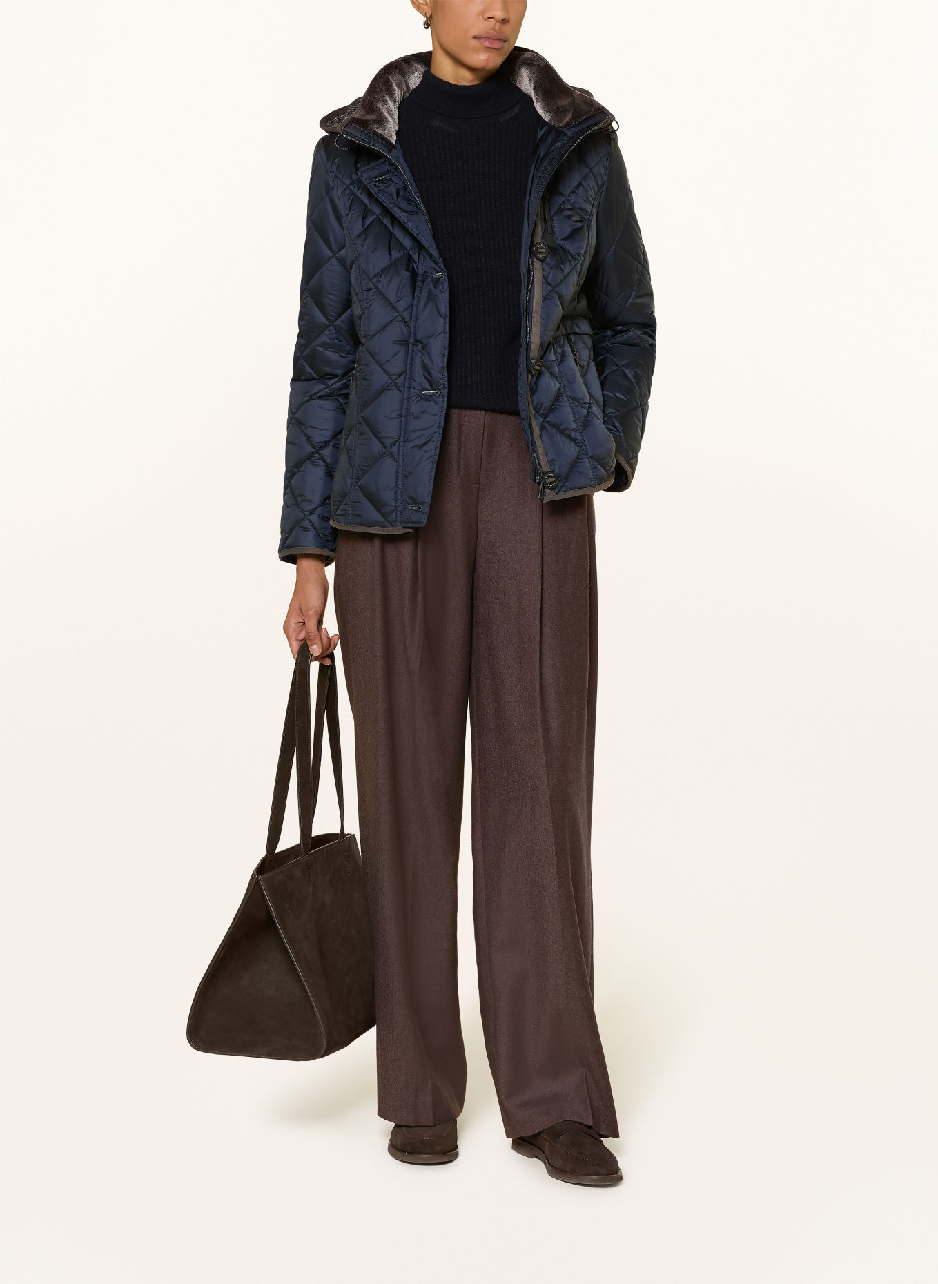 GIL BRET Quilted jacket with faux fur and a detachable hood: DARK BLUE / DARK GRAY