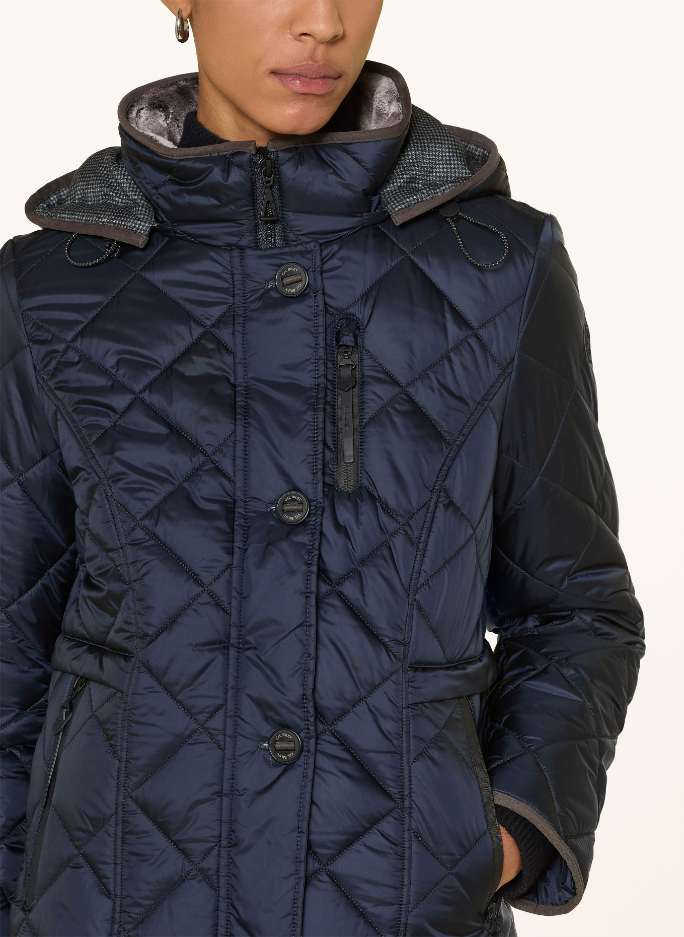 GIL BRET Quilted jacket with faux fur and a detachable hood: DARK BLUE / DARK GRAY
