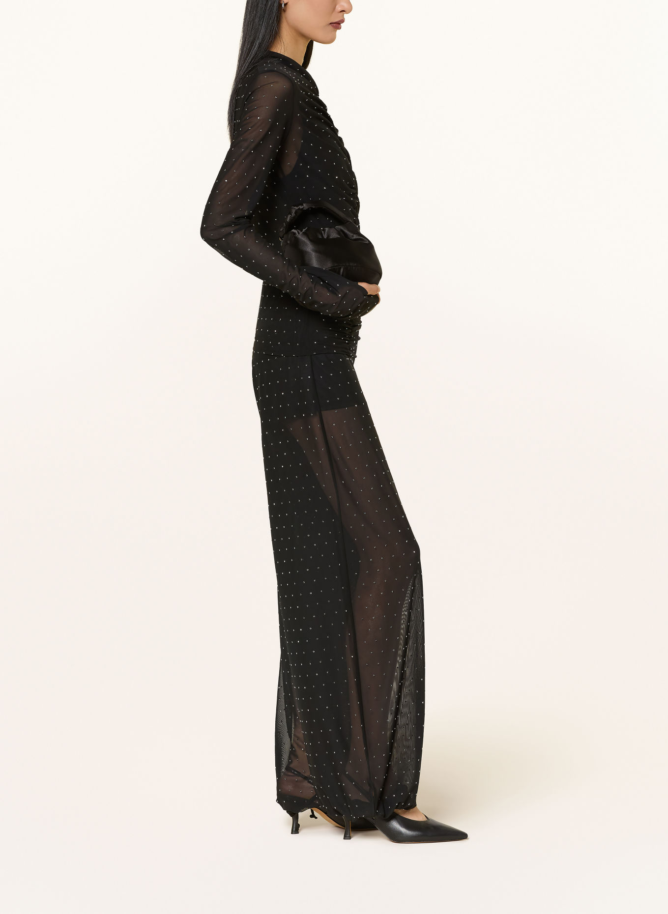 LIU JO Mesh-Hose mit Schmucksteinen: SCHWARZ