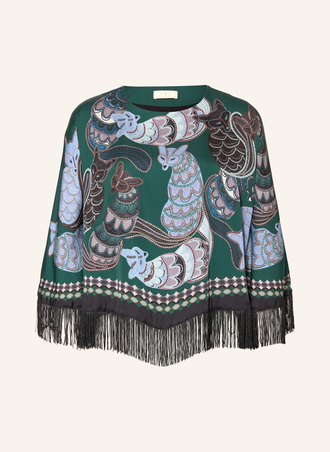 IVI collection Poncho med silke: GRØN / LYSEBLÅ / BLÅ