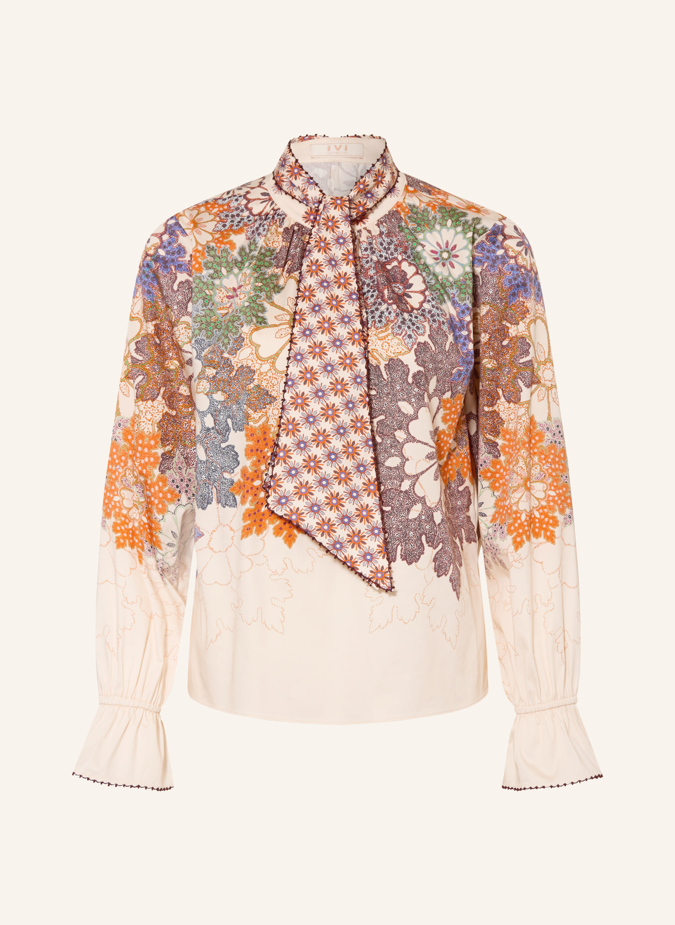 IVI collection Blůza s odnímatelnou mašlí: KRÉMOVÁ / FIALOVÁ / ORANŽOVÁ