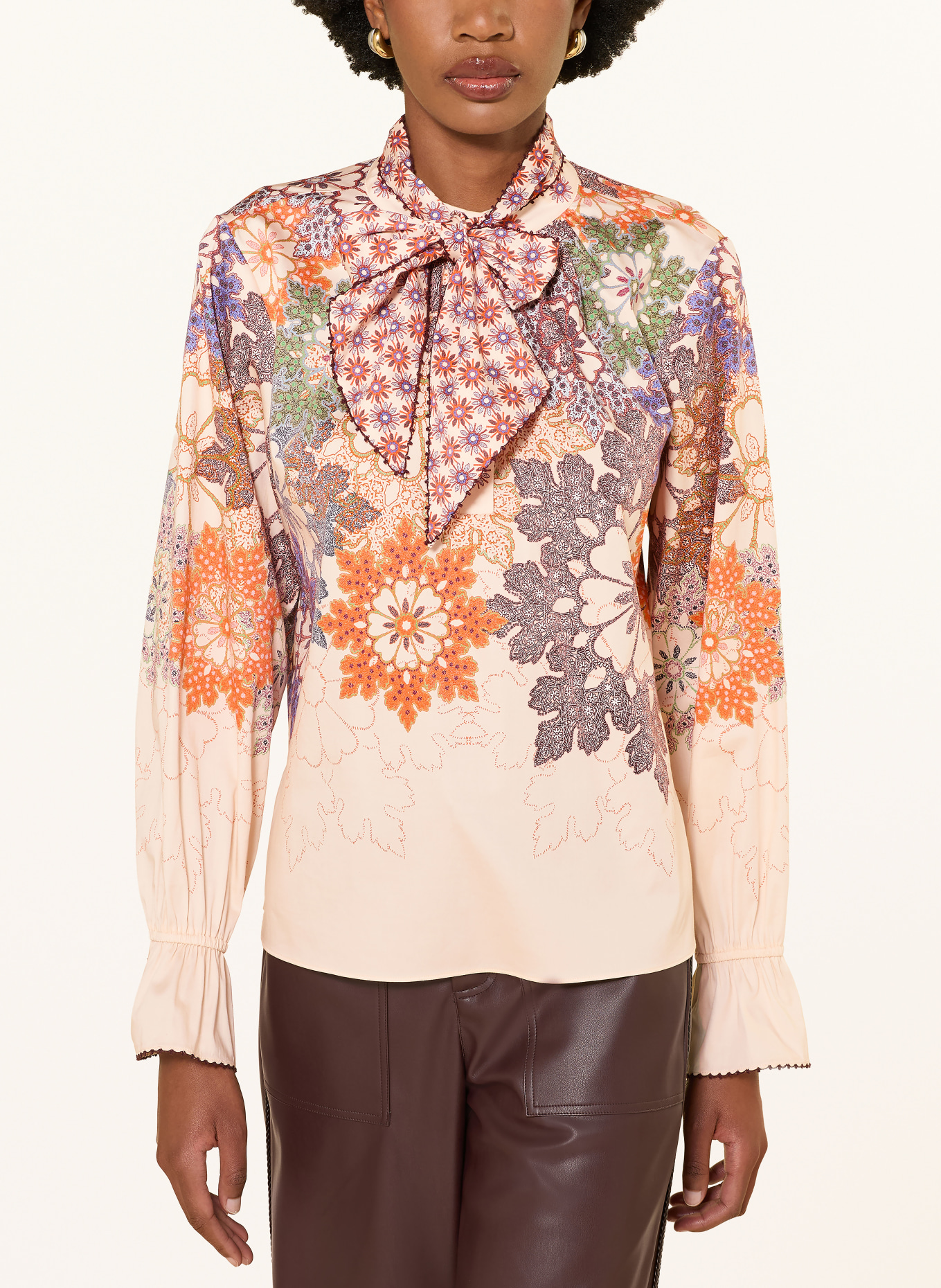 IVI collection Blůza s odnímatelnou mašlí: KRÉMOVÁ / FIALOVÁ / ORANŽOVÁ