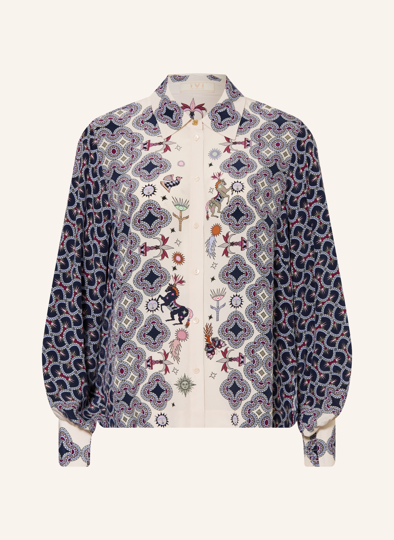 IVI collection Košilová blůza s hedvábím: KRÉMOVÁ / TMAVĚ ČERVENÁ / TMAVĚ MODRÁ