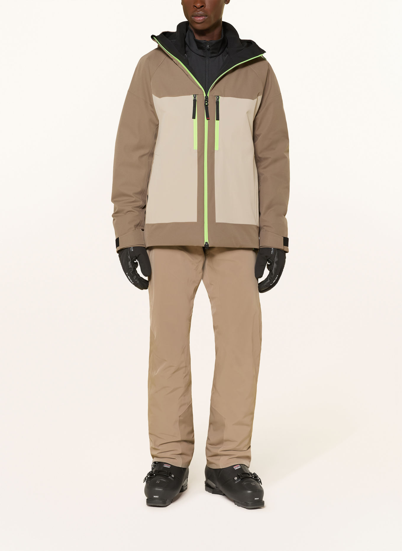 FIRE+ICE TAJO2-T Ski Jacket: LIGHT BROWN / CREAM / NEON GREEN
