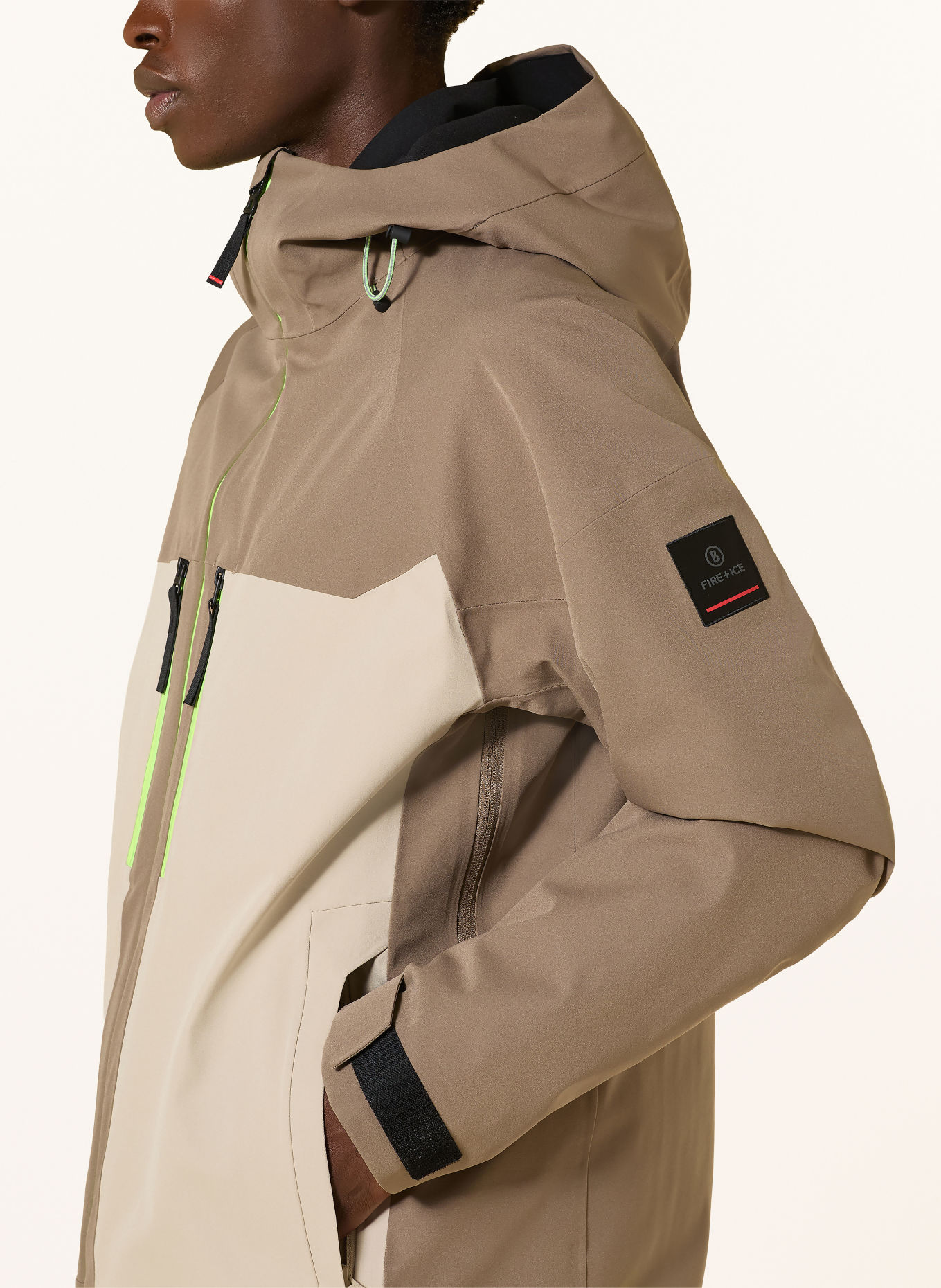 FIRE+ICE TAJO2-T Ski Jacket: LIGHT BROWN / CREAM / NEON GREEN