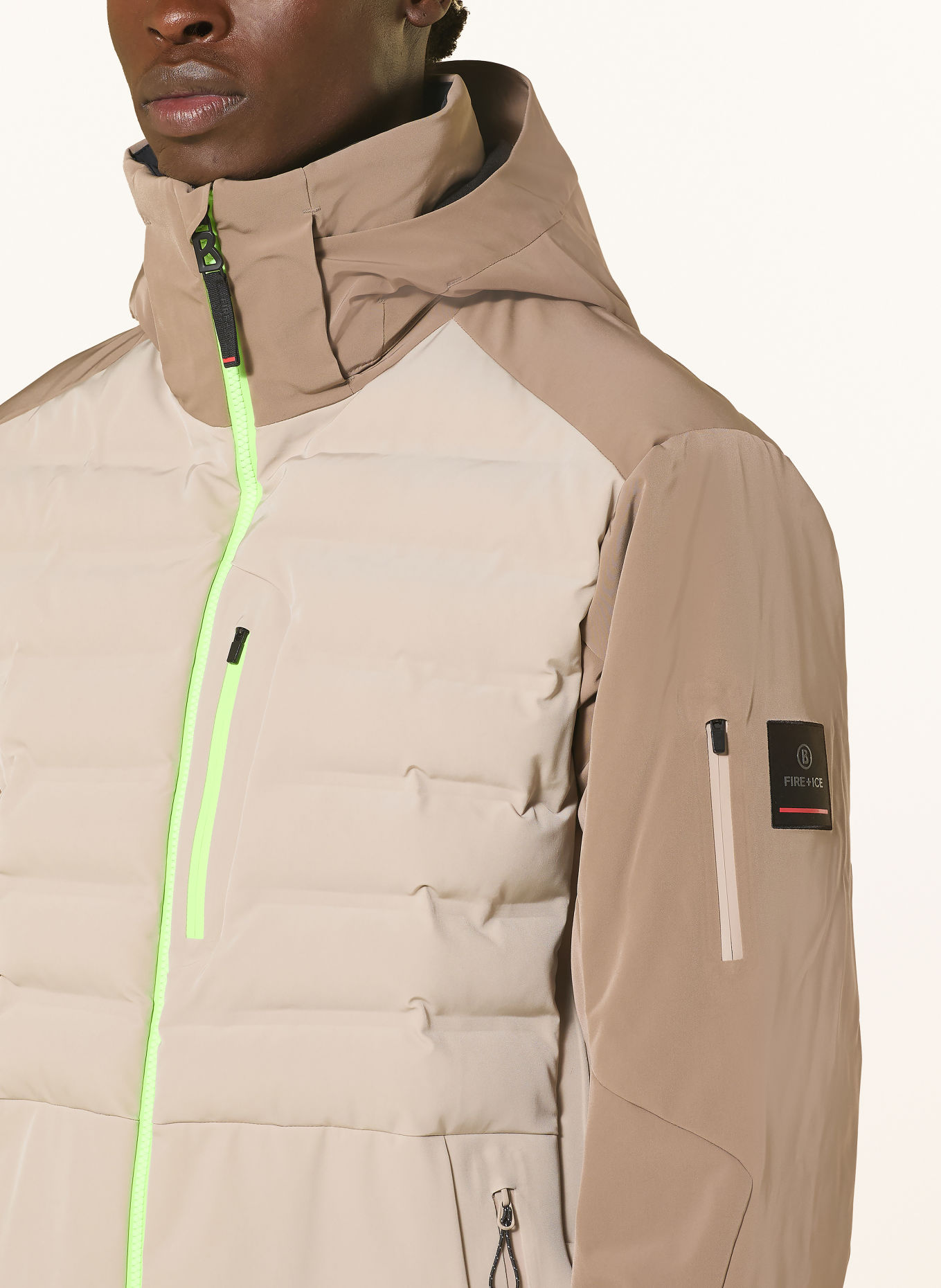 FIRE+ICE Veste de ski IVO: BEIGE / VERT FLUO