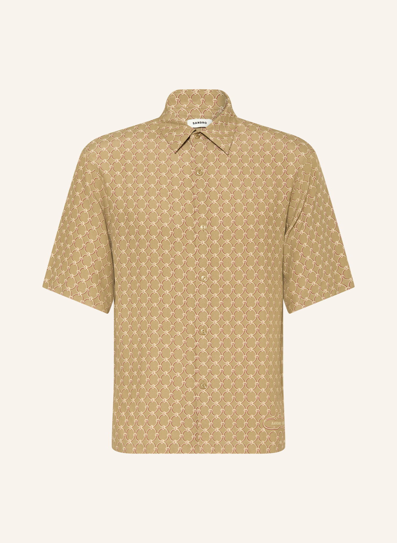 SANDRO Kurzarm-Hemd Regular Fit: KHAKI / BEIGE / DUNKELROT