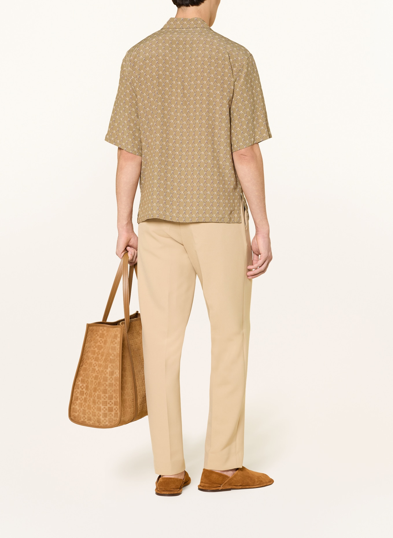 SANDRO Kurzarm-Hemd Regular Fit: KHAKI / BEIGE / DUNKELROT