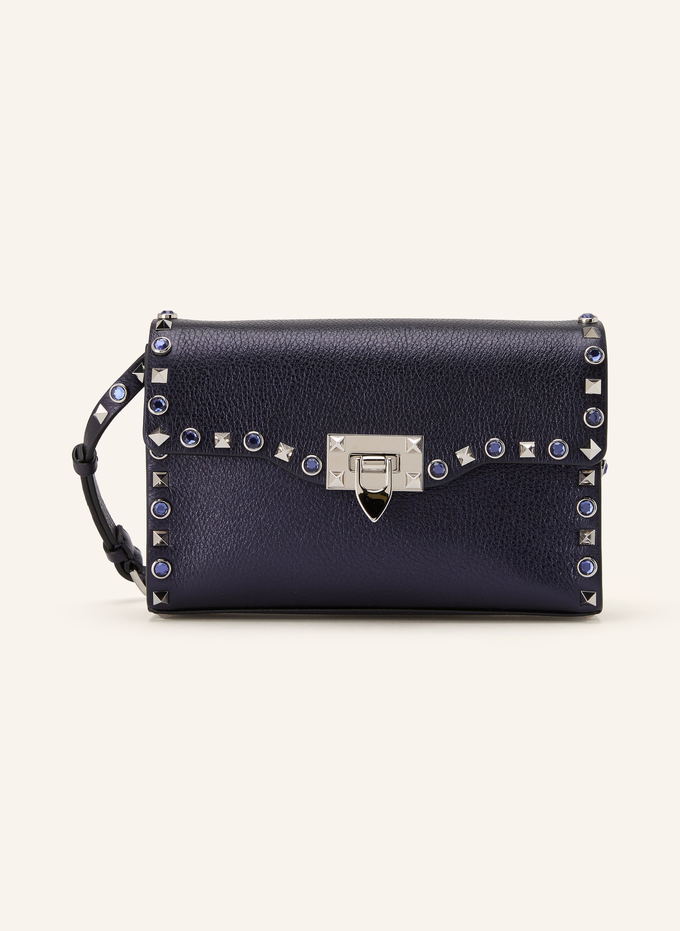 VALENTINO GARAVANI Sac à bandoulière ROCKSTUD avec rivets et perles décoratives: BLEU FONCÉ / ARGENT