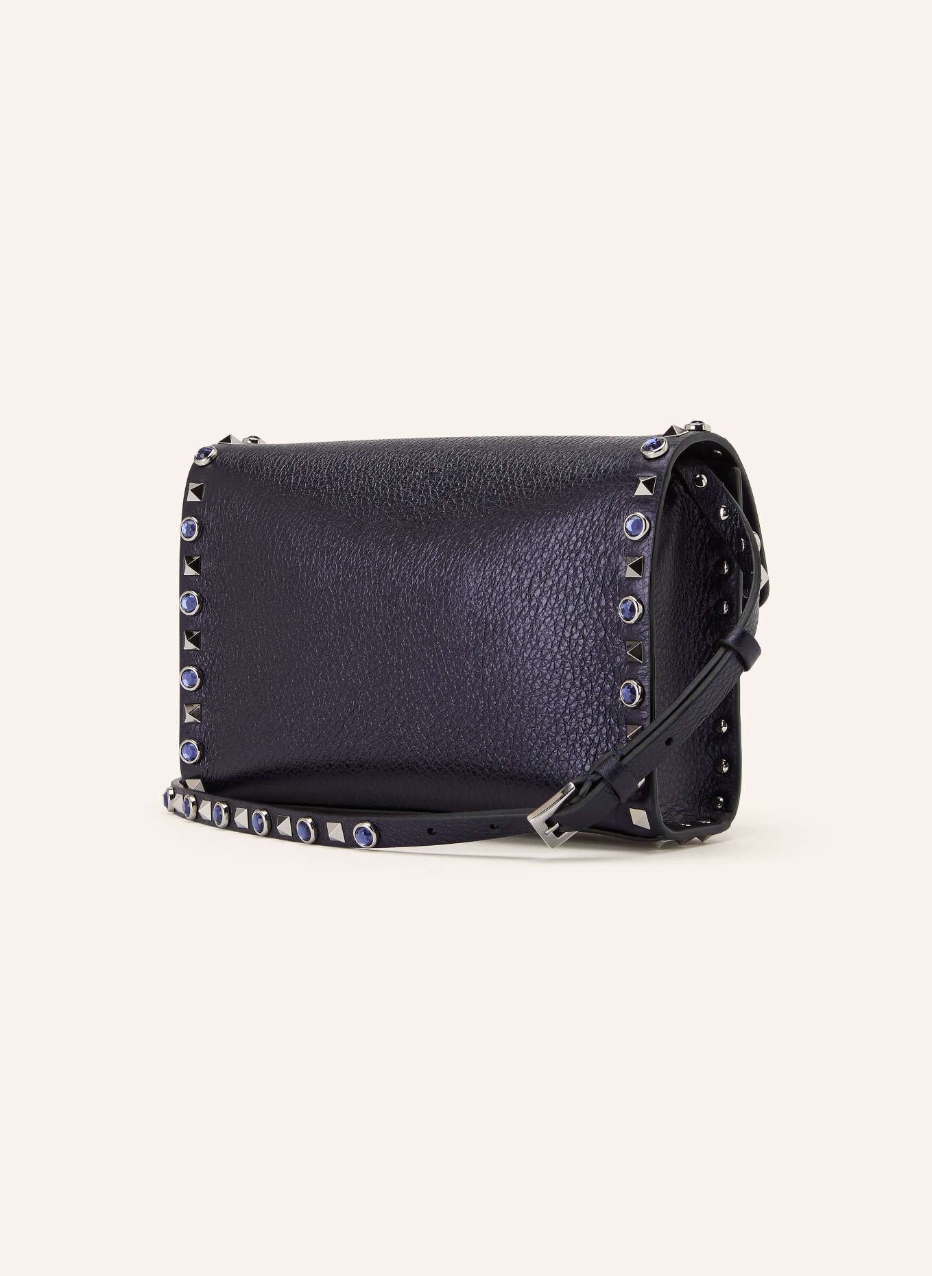 VALENTINO GARAVANI Sac à bandoulière ROCKSTUD avec rivets et perles décoratives: BLEU FONCÉ / ARGENT