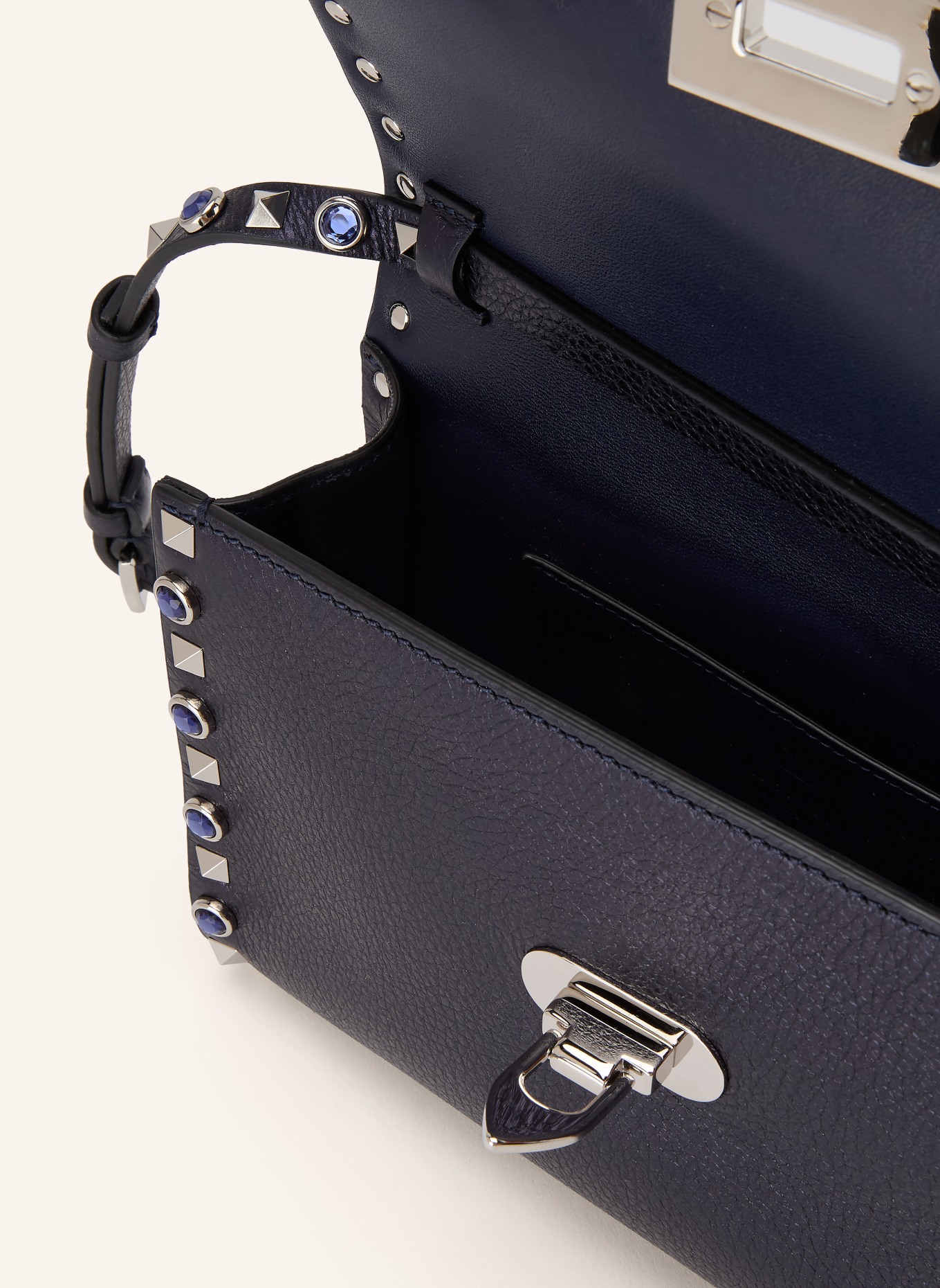 VALENTINO GARAVANI Sac à bandoulière ROCKSTUD avec rivets et perles décoratives: BLEU FONCÉ / ARGENT
