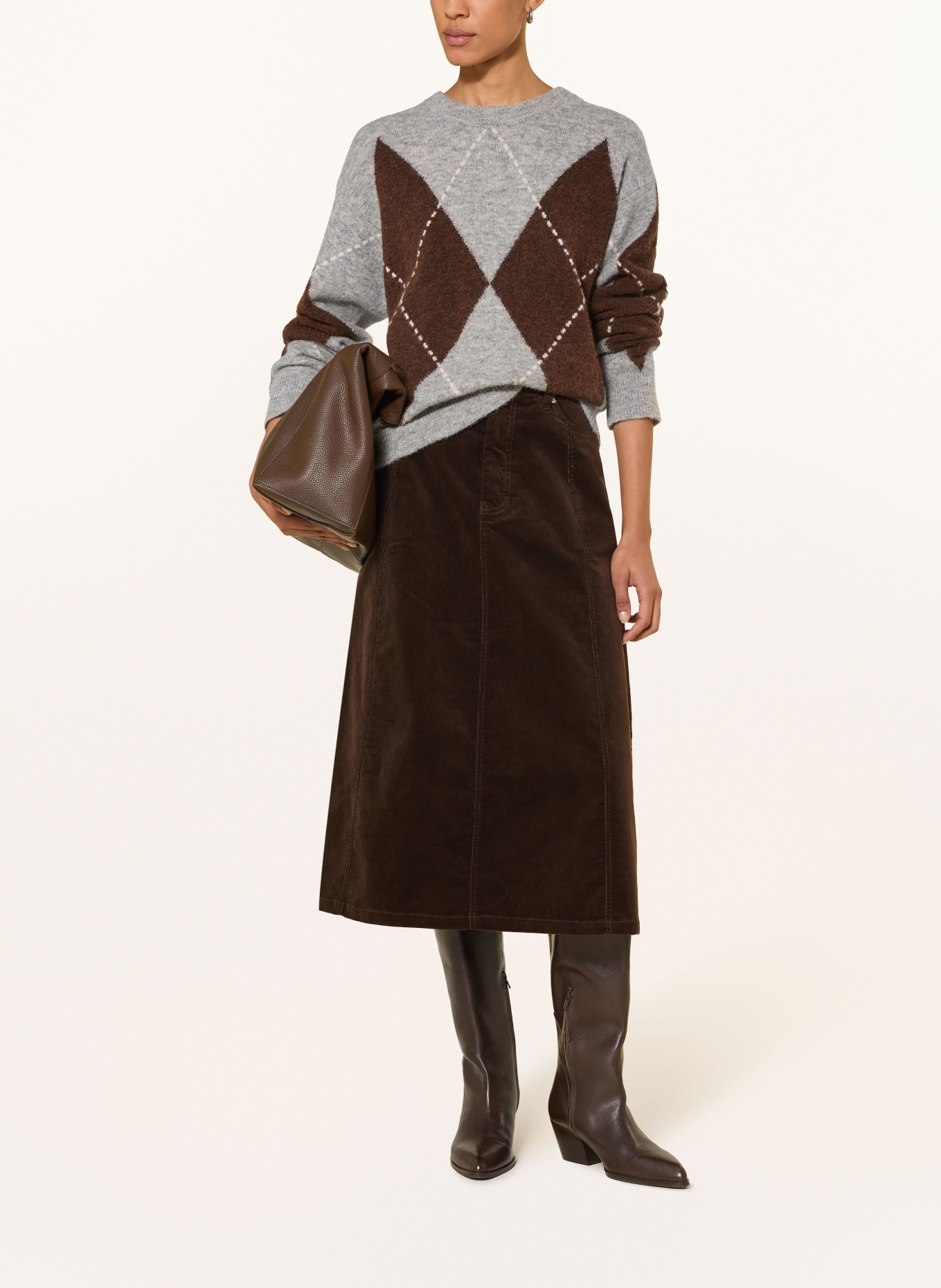 Part Two Trui SORAYASPW met alpaca: GRIJS / MARRON FONCÉ / WIT