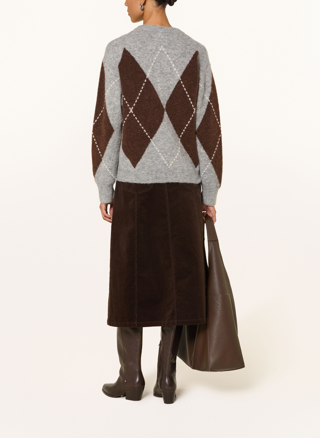 Part Two Trui SORAYASPW met alpaca: GRIJS / MARRON FONCÉ / WIT