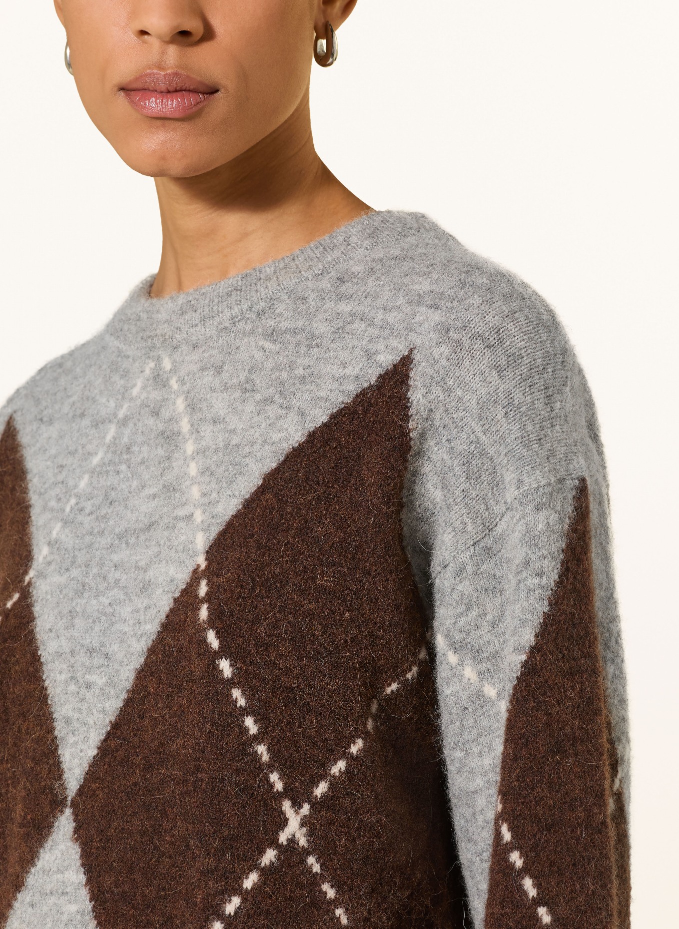 Part Two Trui SORAYASPW met alpaca: GRIJS / MARRON FONCÉ / WIT