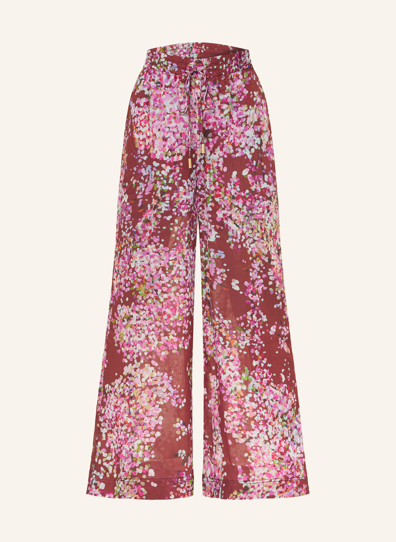 Aje. Hose ADINA mit Leinen: DUNKELROT / CREME / PINK