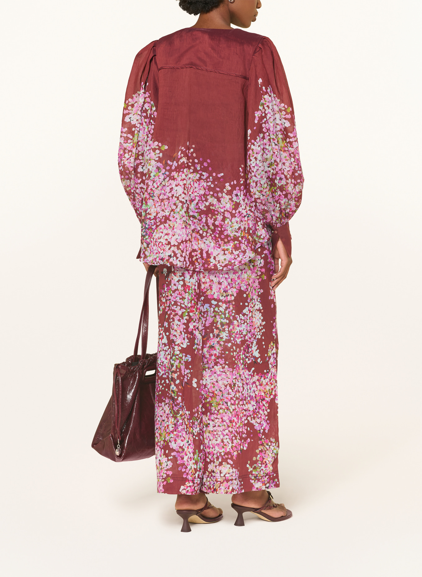 Aje. Hose ADINA mit Leinen: DUNKELROT / CREME / PINK