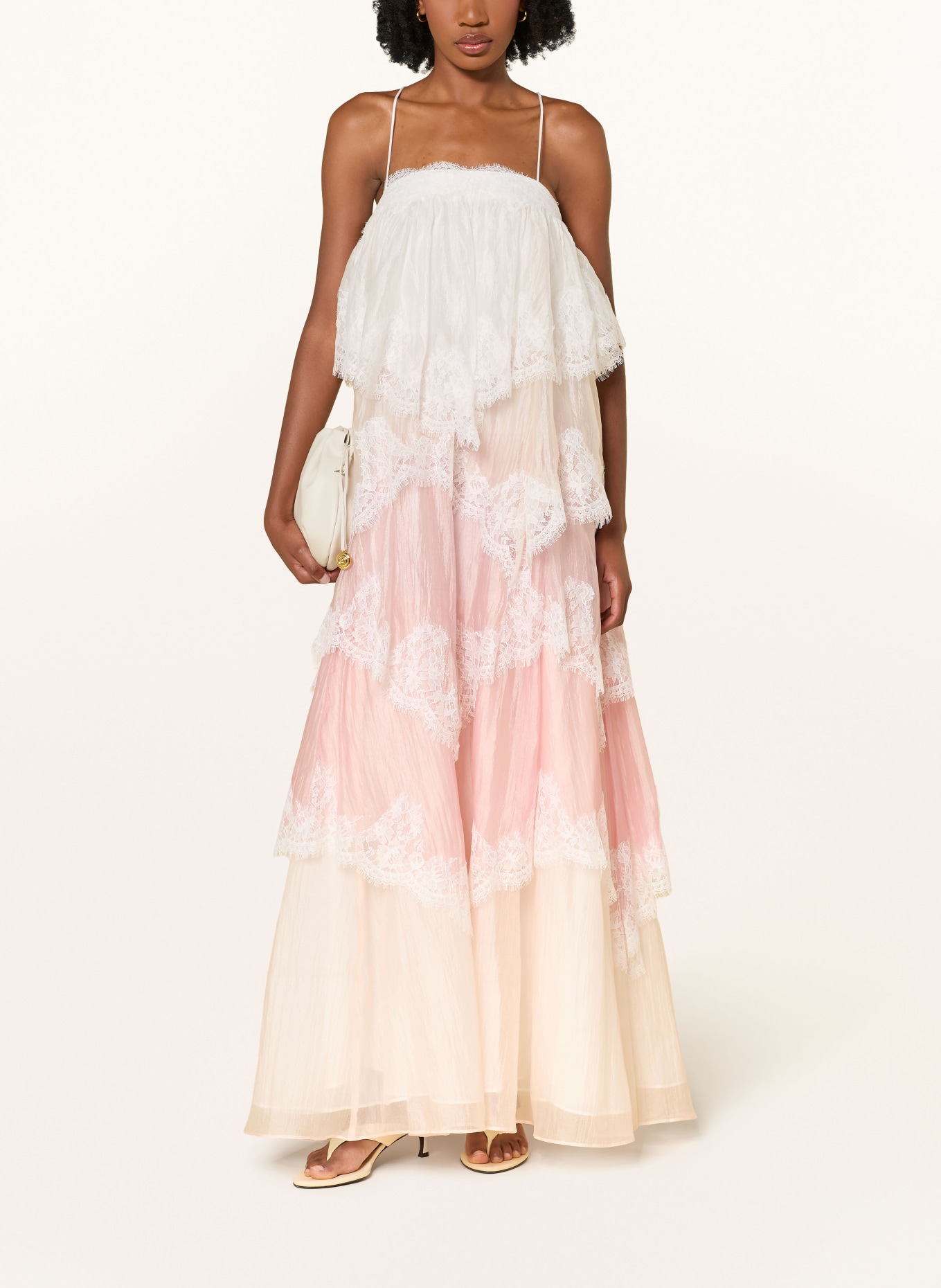 Aje. Jurk OPHELIA met kant: WIT / ROZE / CRÈME