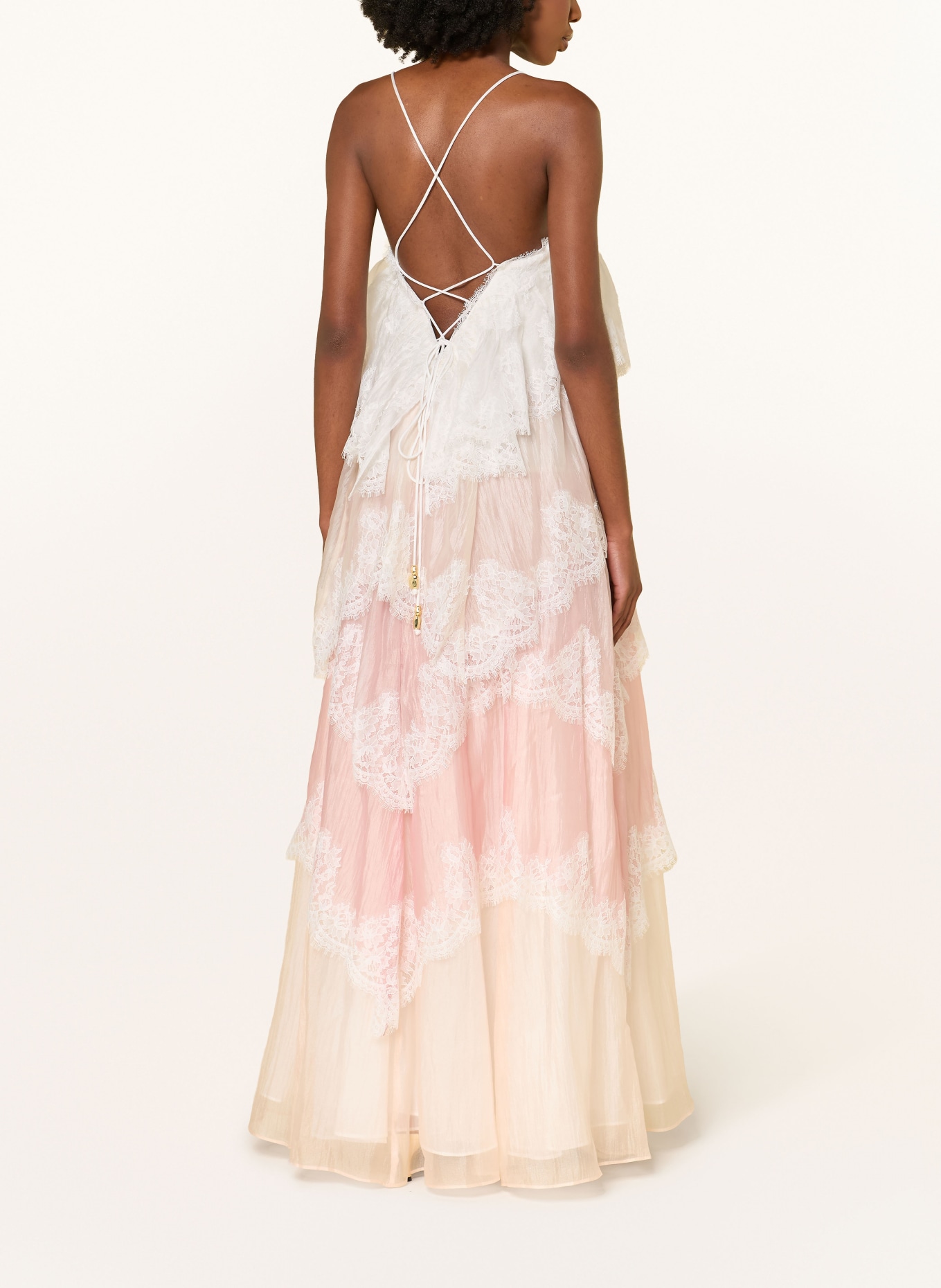 Aje. Jurk OPHELIA met kant: WIT / ROZE / CRÈME