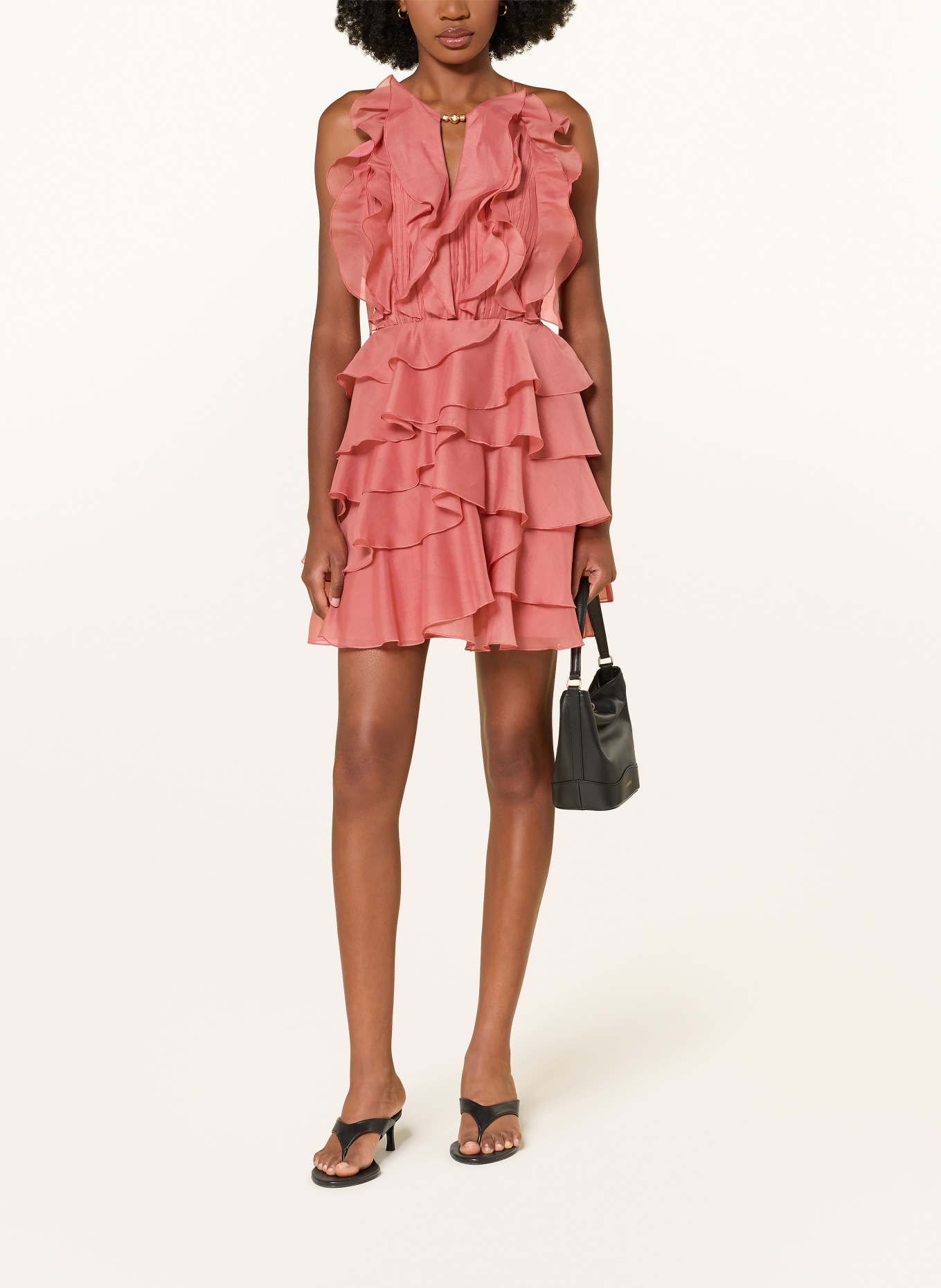 Aje. Cocktailkleid CLEO mit Volants: HELLROT