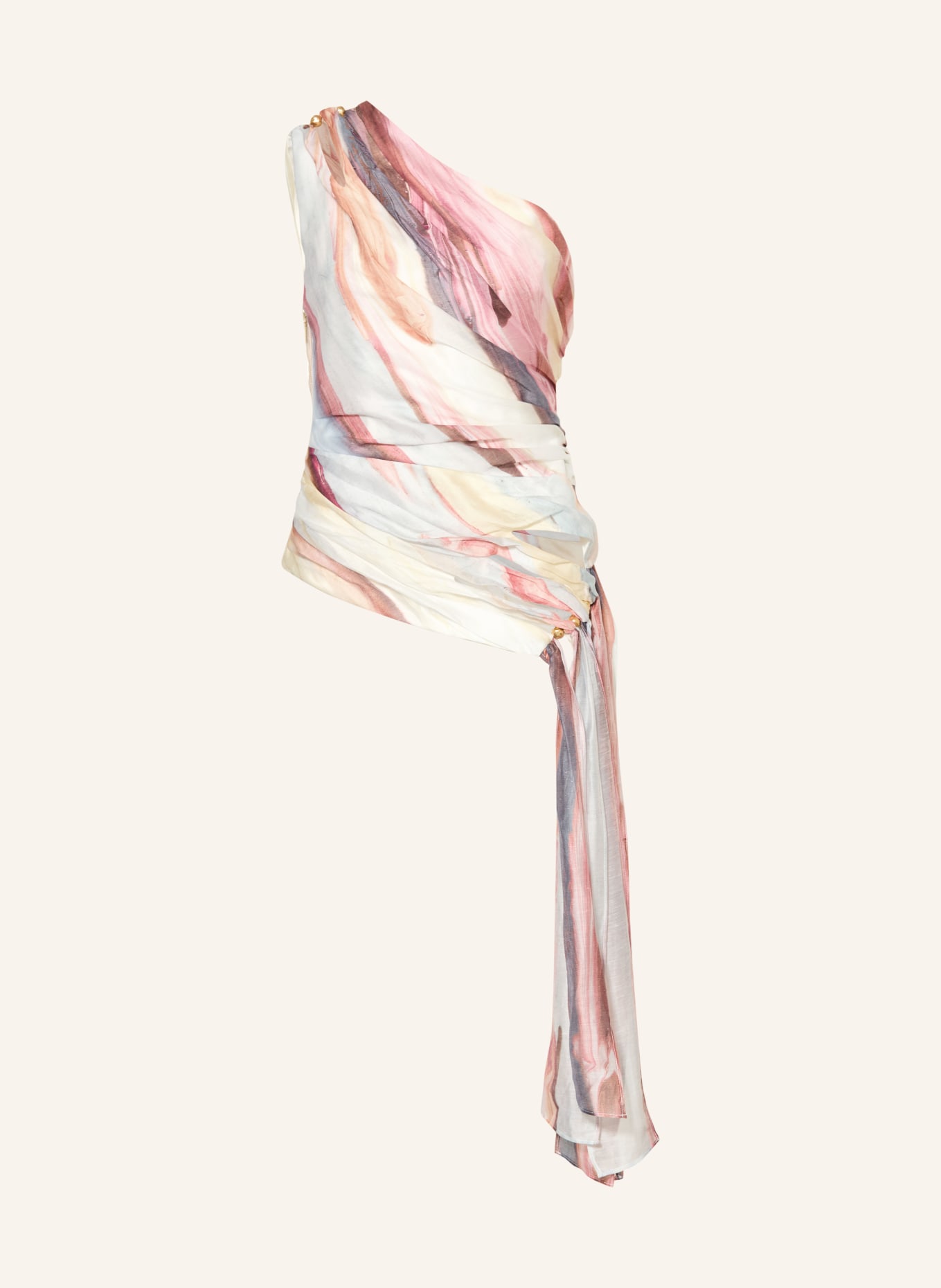 Aje. CAPTURE one-shoulder top with decorative beads: PINK / ECRU / LIGHT BLUE