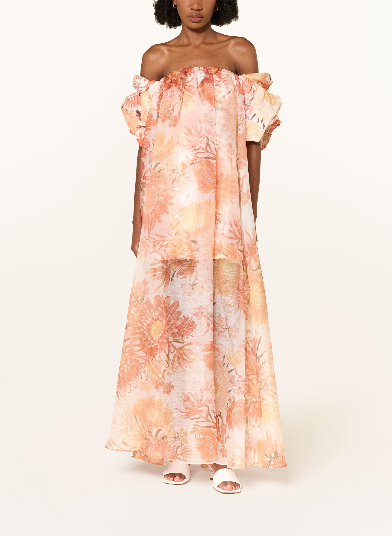 Aje. Off-Shoulder-Kleid COSETTE GOWN: CREME / DUNKELORANGE / GELB