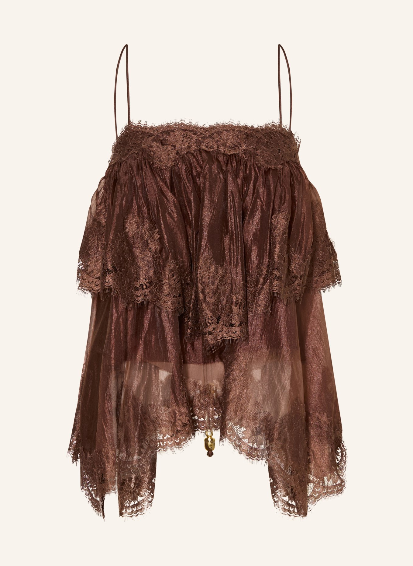 Aje. Top OPHELIA LACE CAMI mit Spitze: DUNKELBRAUN