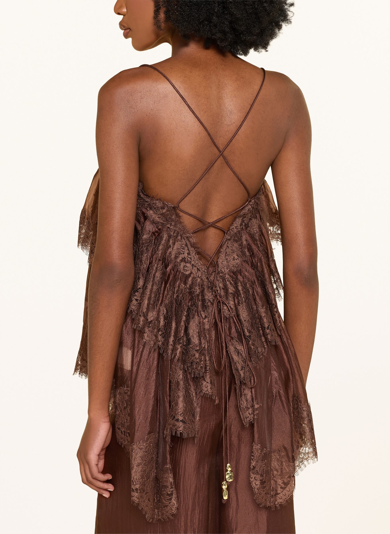 Aje. Top OPHELIA LACE CAMI mit Spitze: DUNKELBRAUN