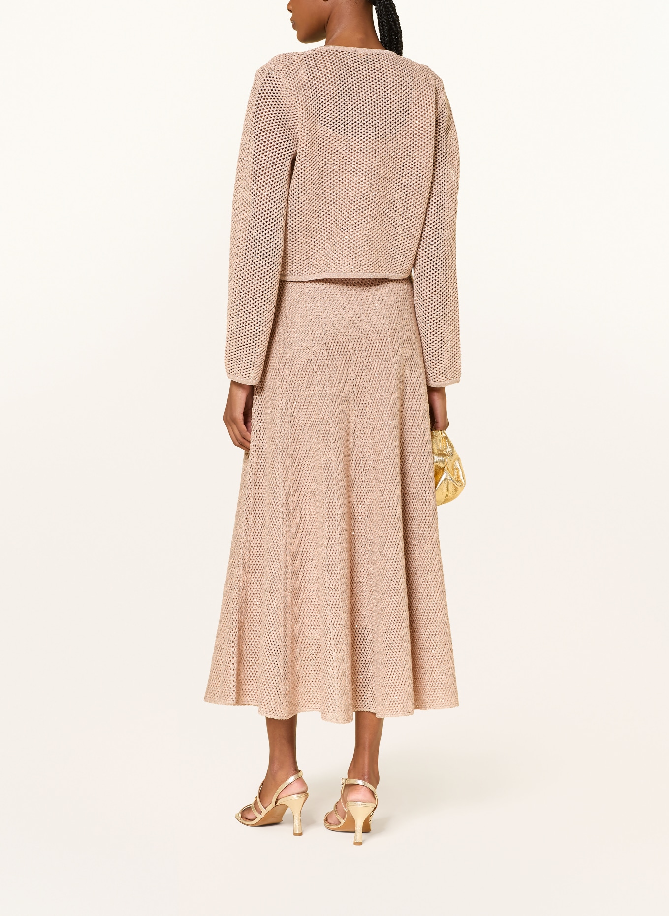 maje Strickjacke mit Glitzergarn und Pailletten: BEIGE