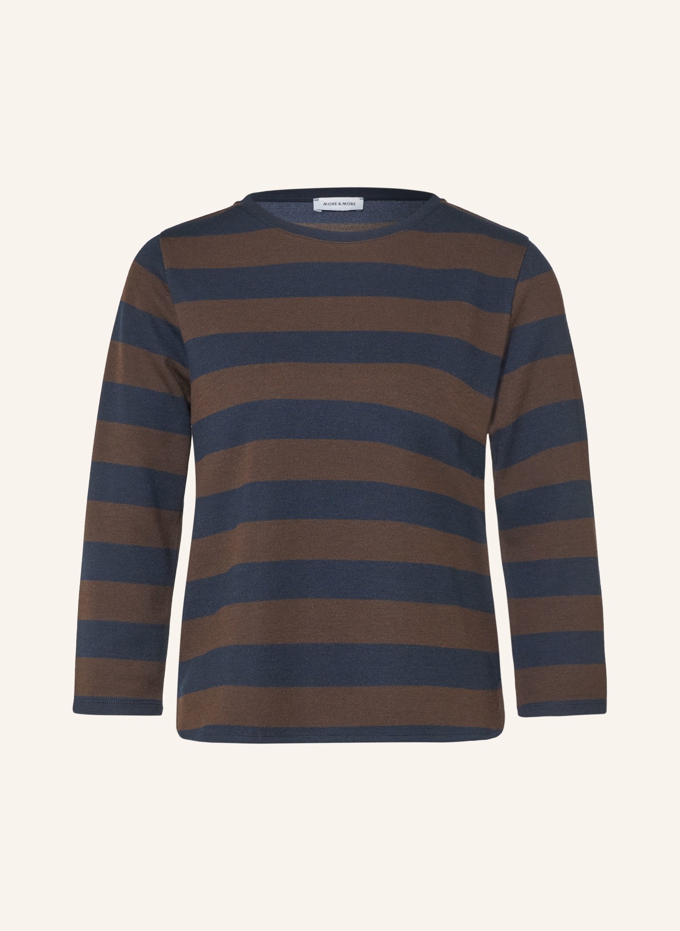 MORE & MORE Shirt met 3/4-mouwen: DONKERBLAUW / MARRON FONCÉ