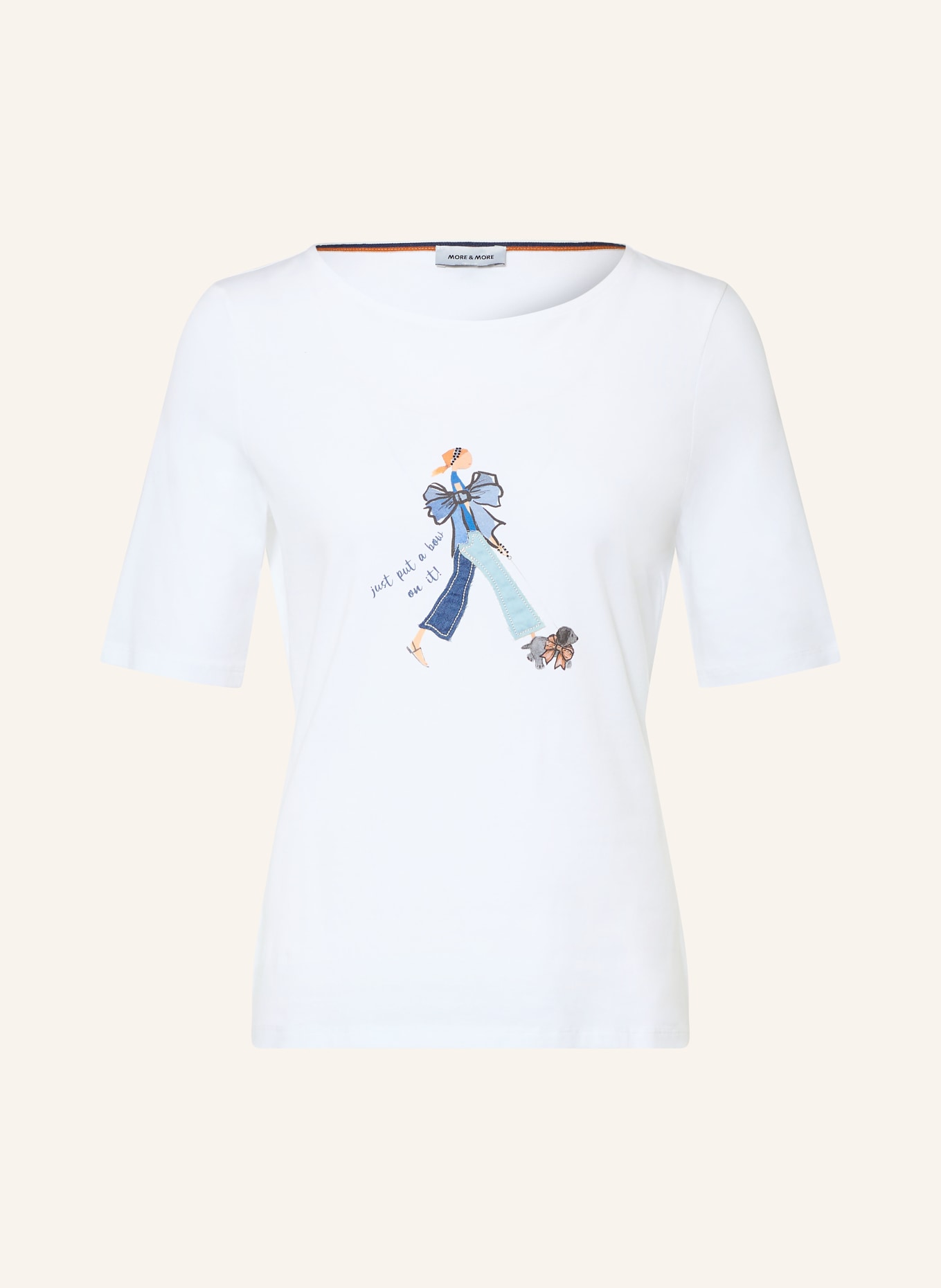 MORE & MORE T-shirt with rhinestones: WHITE / BEIGE / BLUE