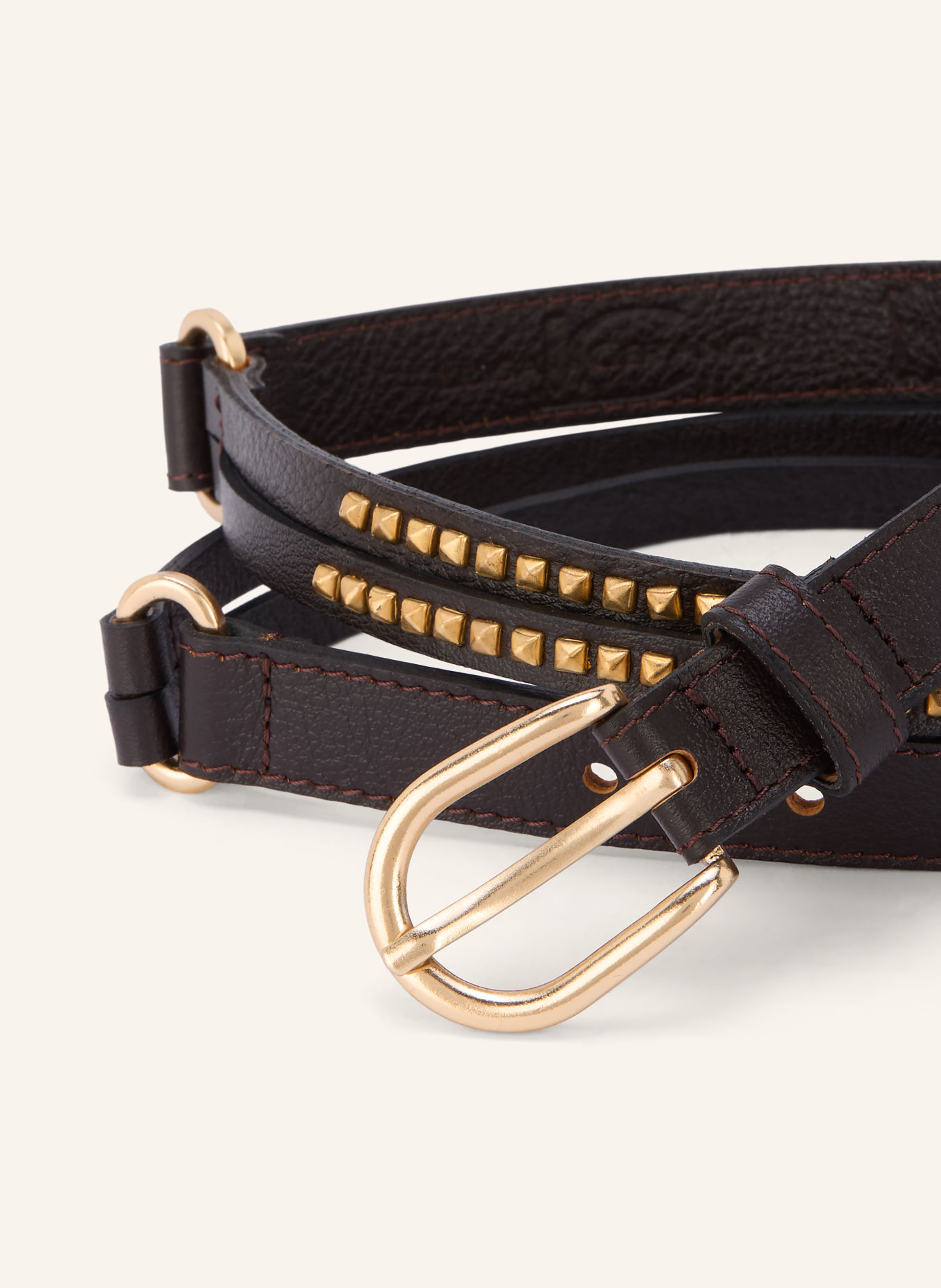 LUISA CERANO Ceinture à clous: MARRON FONCÉ / OR