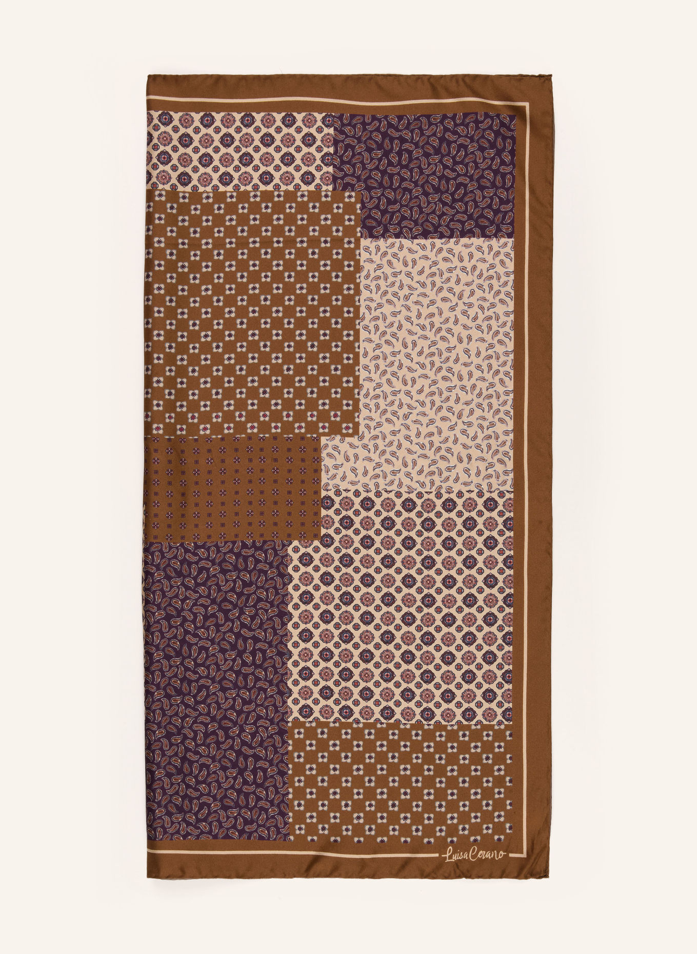 LUISA CERANO Silk scarf: BROWN / BEIGE / DARK PURPLE