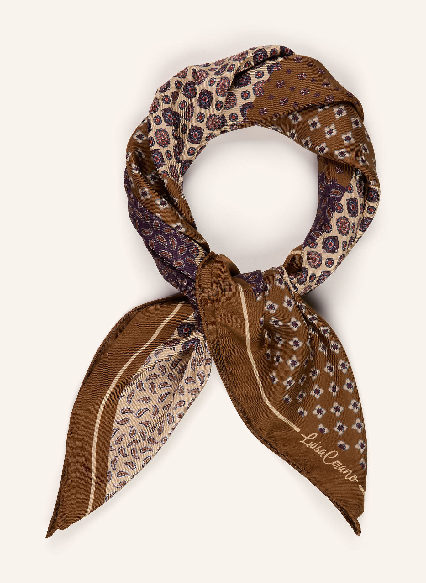 LUISA CERANO Silk scarf: BROWN / BEIGE / DARK PURPLE
