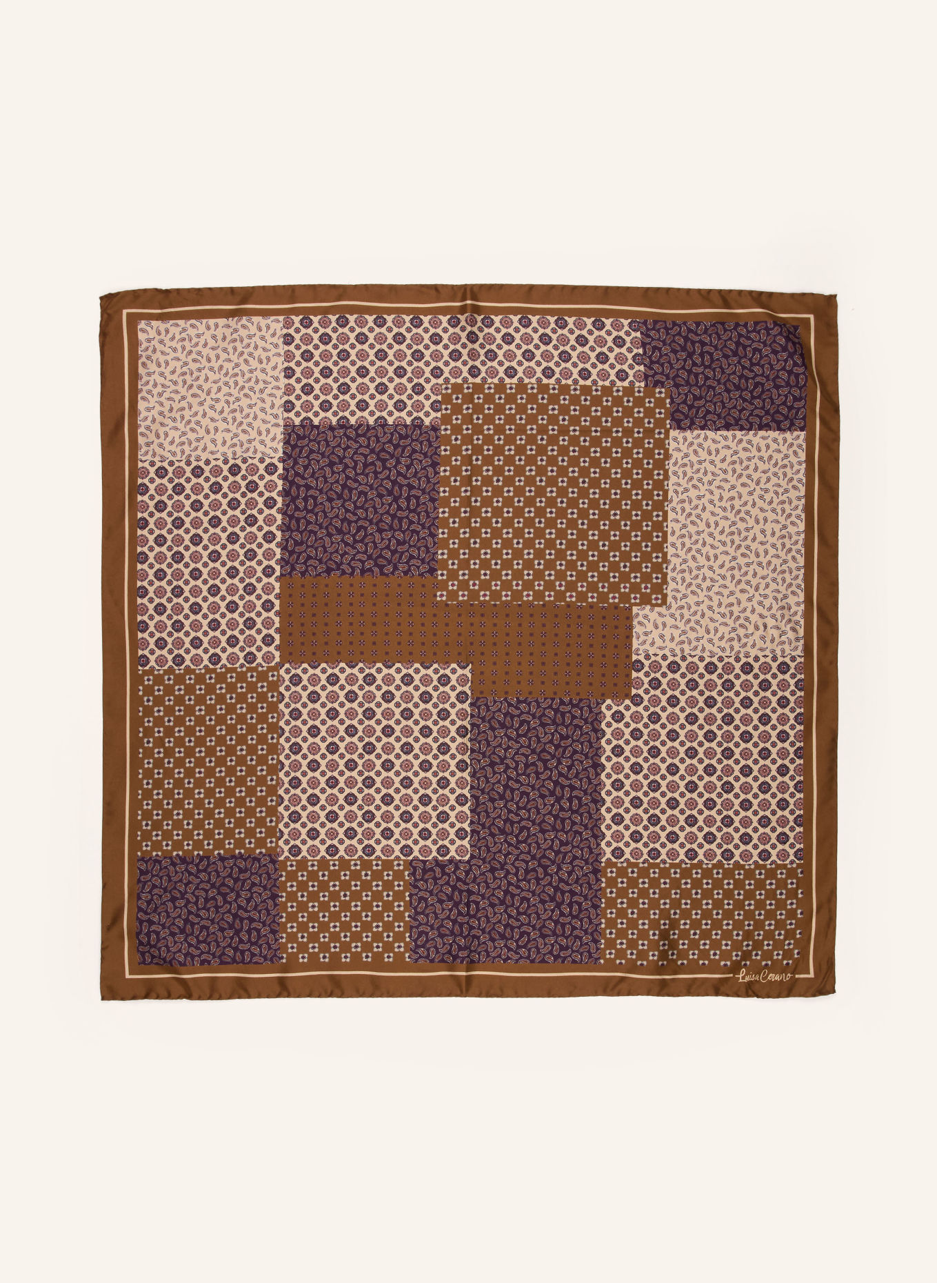 LUISA CERANO Silk scarf: BROWN / BEIGE / DARK PURPLE