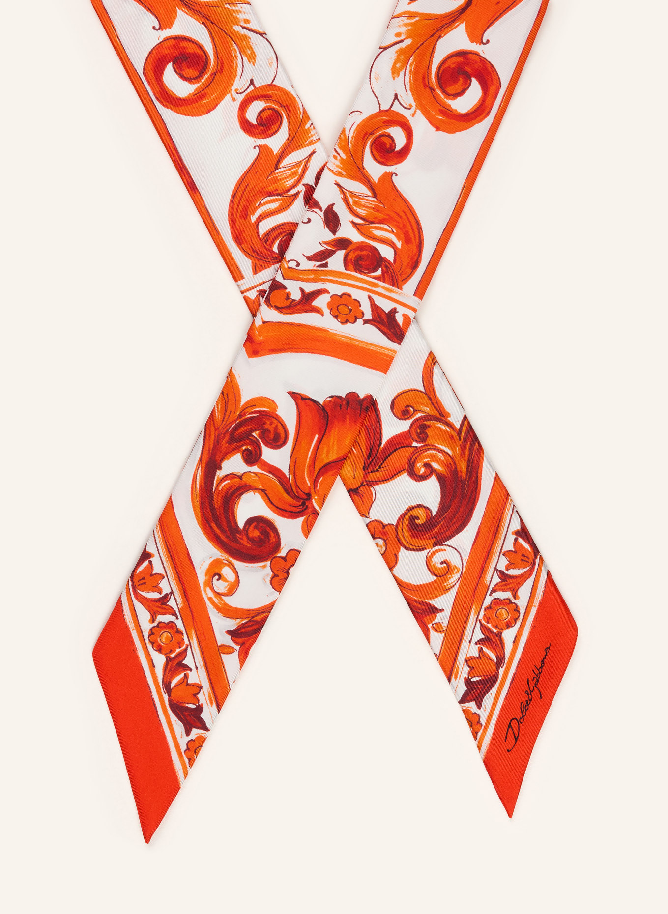 DOLCE & GABBANA Foulard en soie: ORANGE / BLANC