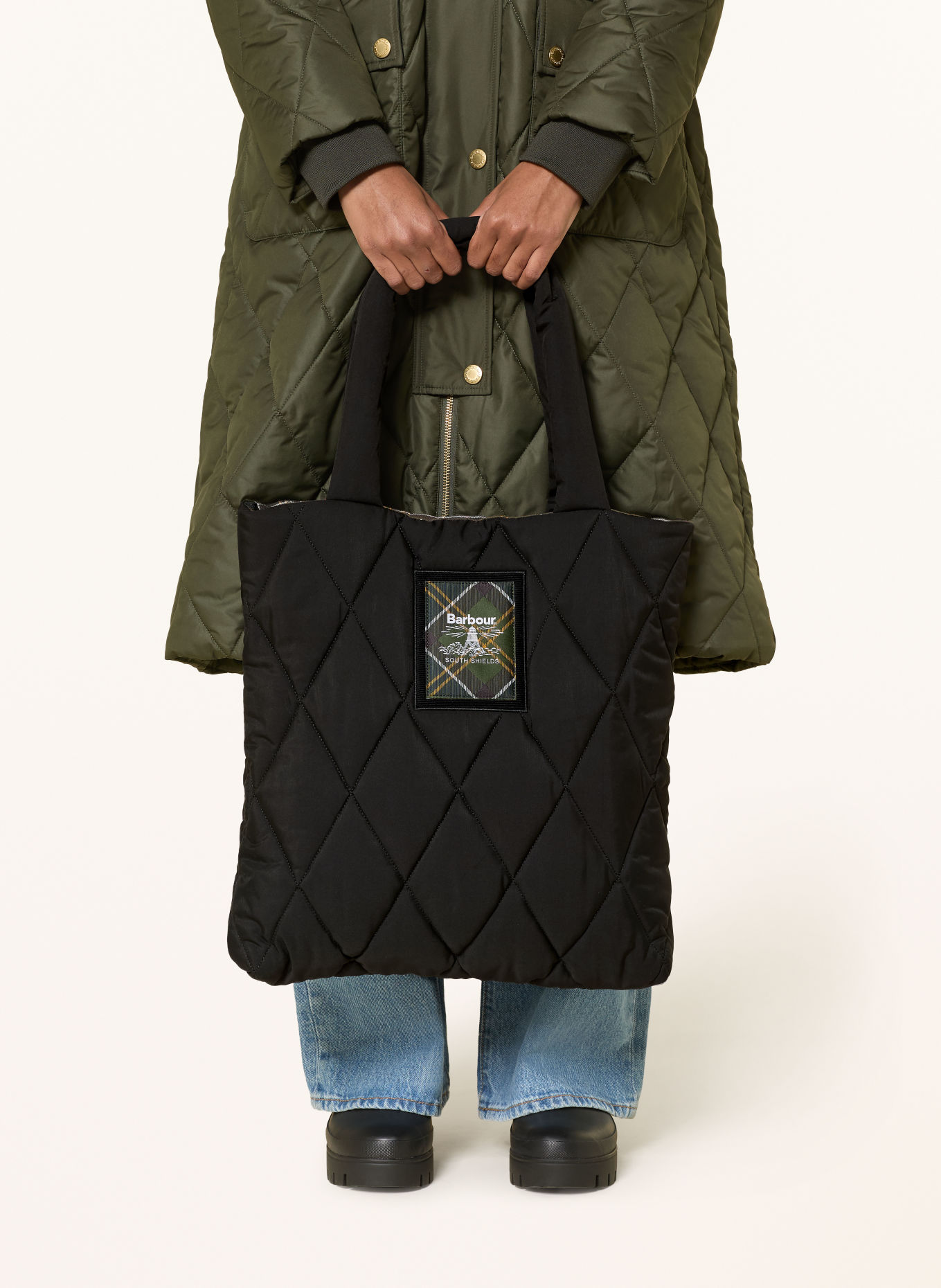 Barbour Shopper CONNIE: ZWART / GROEN / WIT
