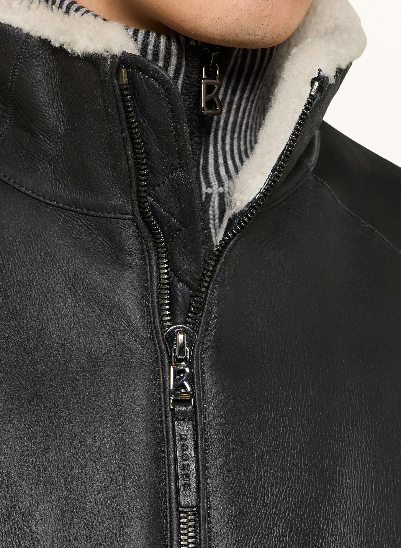 BOGNER Donsjas ALECO-DL2 met leer: ZWART / CRÈME