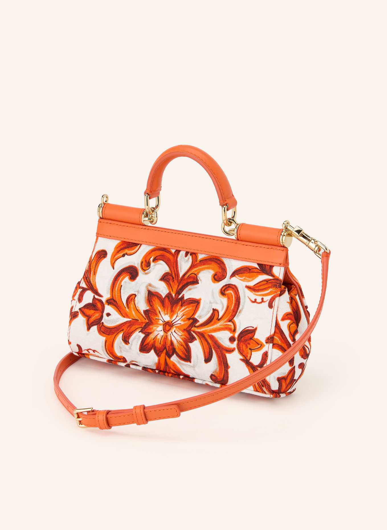 DOLCE & GABBANA Geantă de mână SICILY MINI cu pietre decorative: ALB / ARGINT / PORTOCALIU