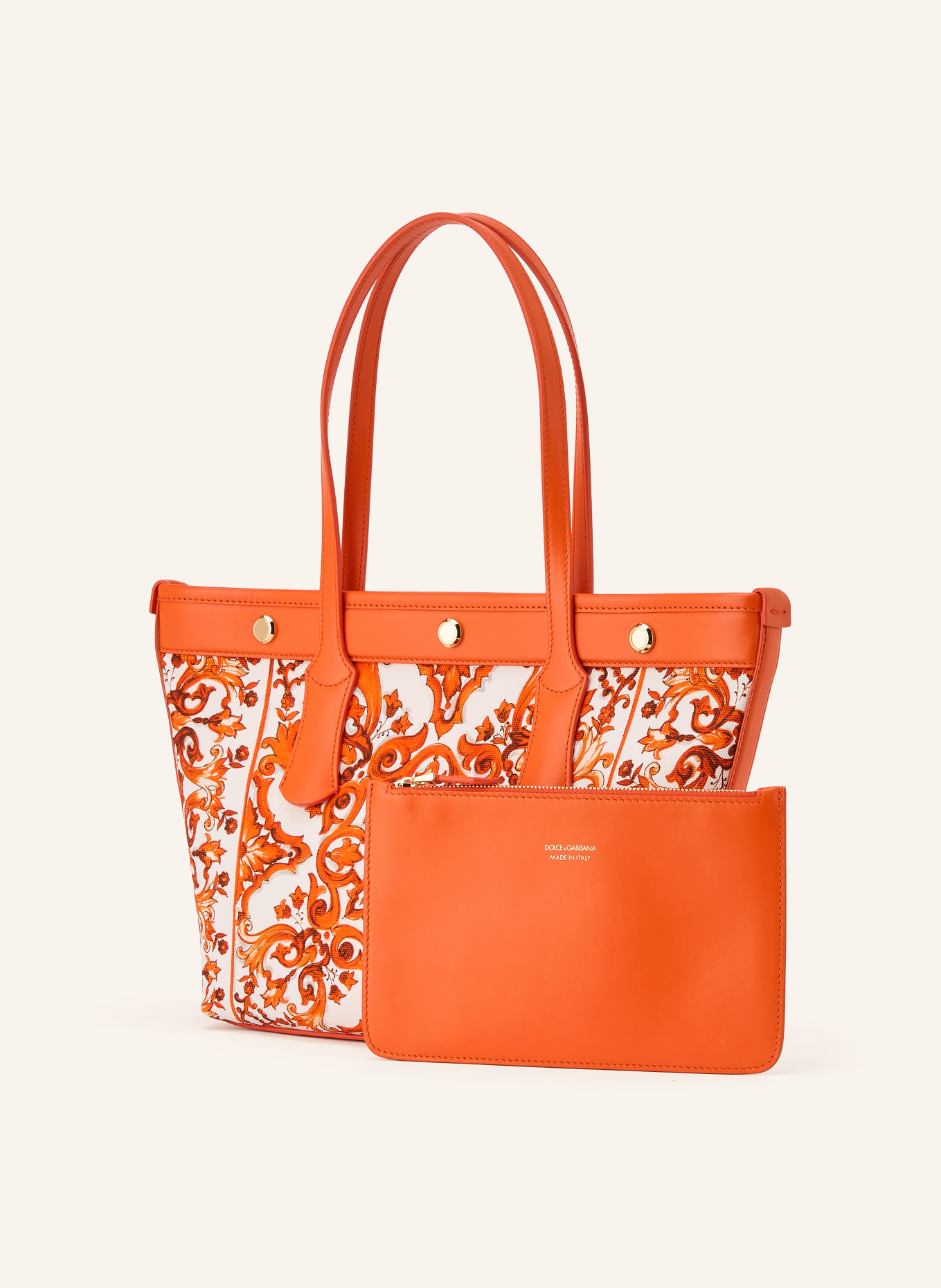 DOLCE & GABBANA ATENE Shopper with Pouch: ORANGE / ECRU