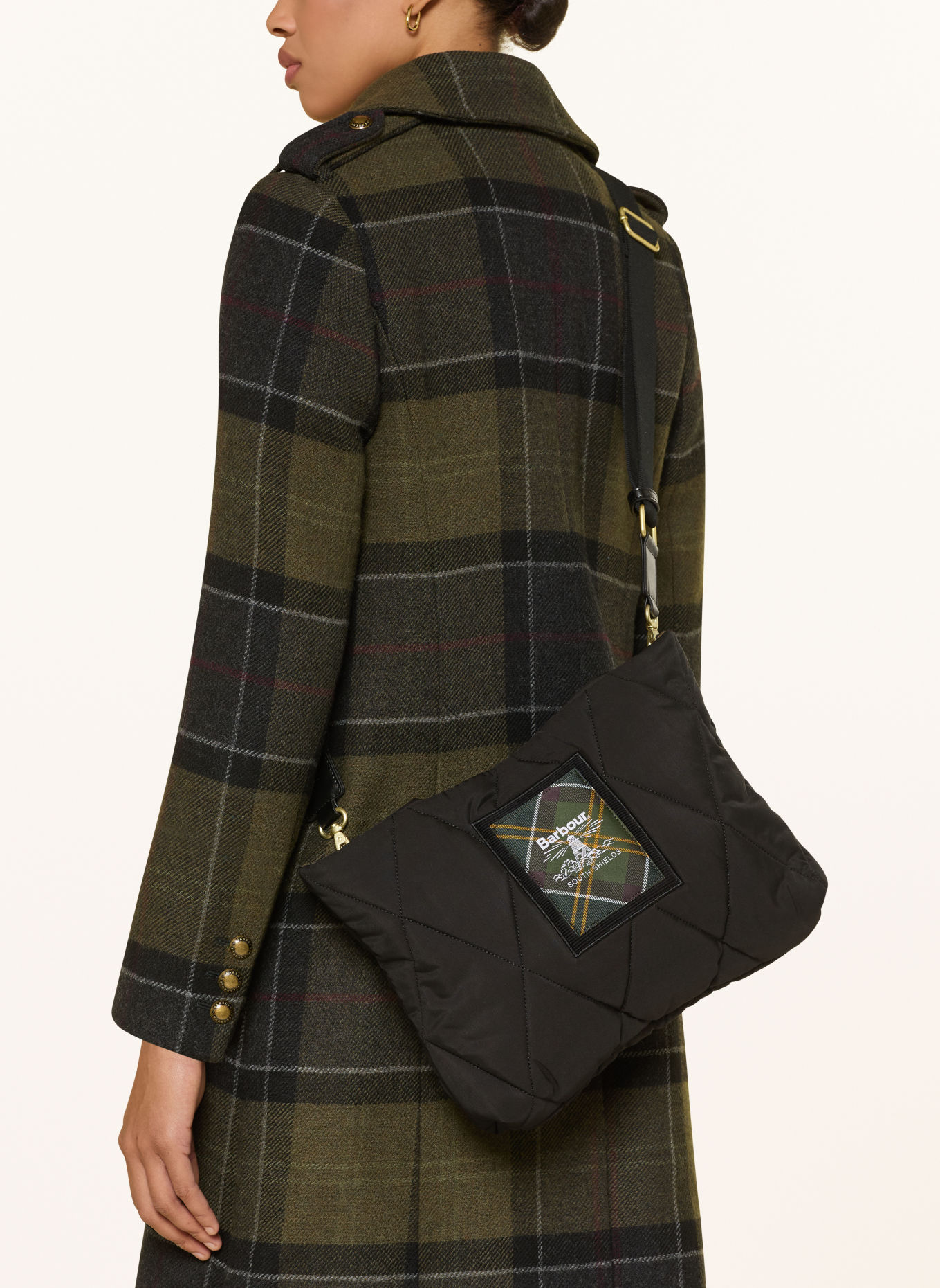Barbour CONNIE MINI Tote Bag: BLACK / GREEN