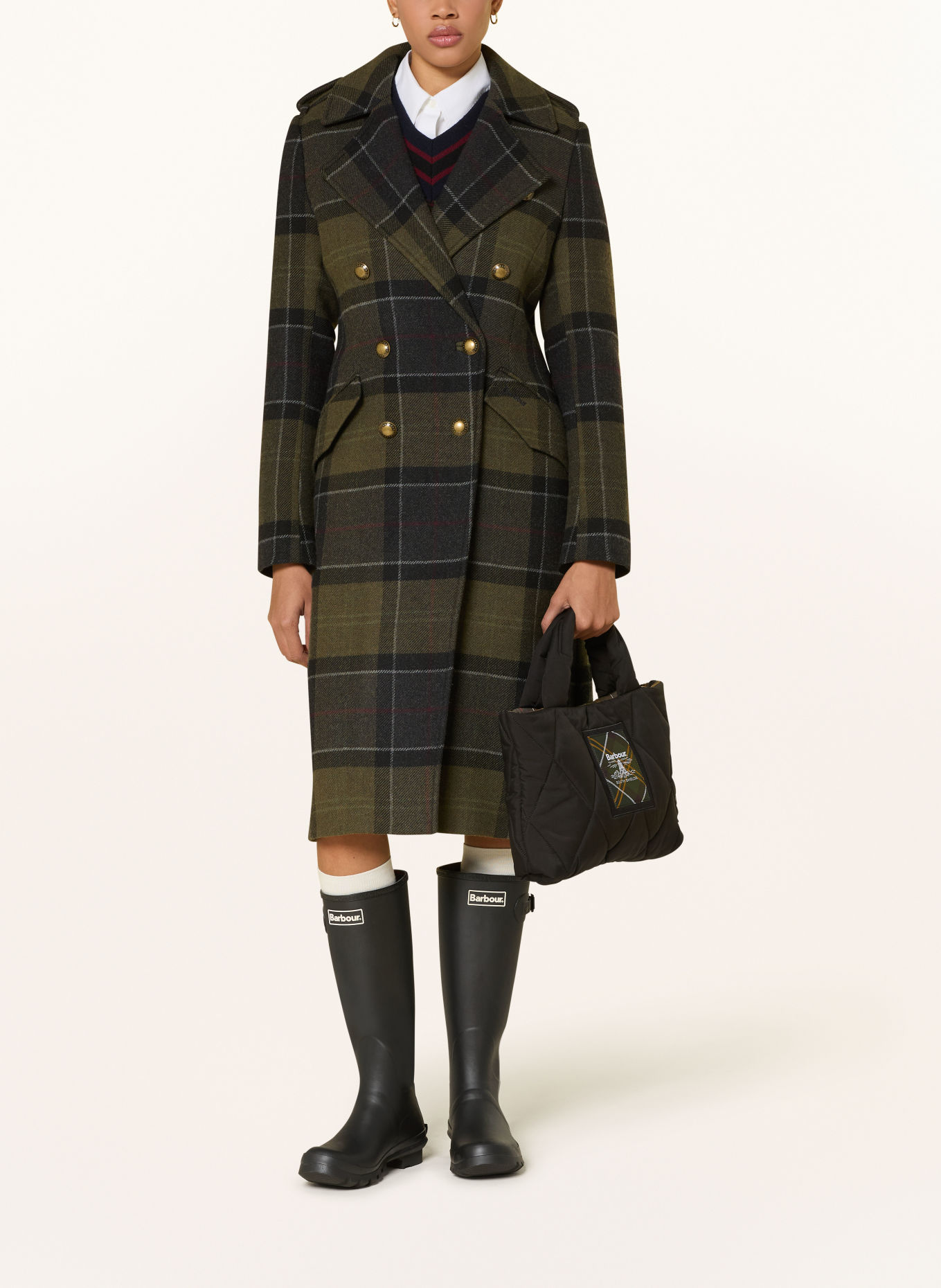 Barbour CONNIE MINI Tote Bag: BLACK / GREEN