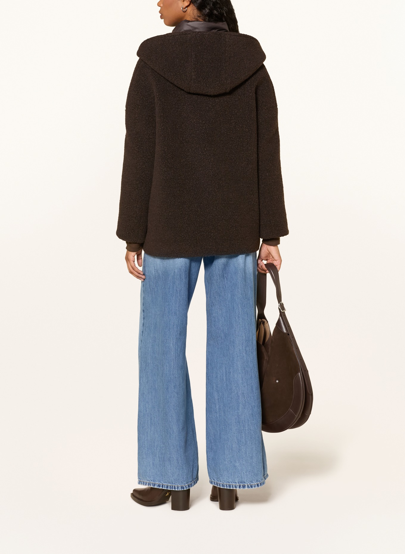 ICONS CINZIA ROCCA Teddy fur jacket with removable trim: DARK BROWN