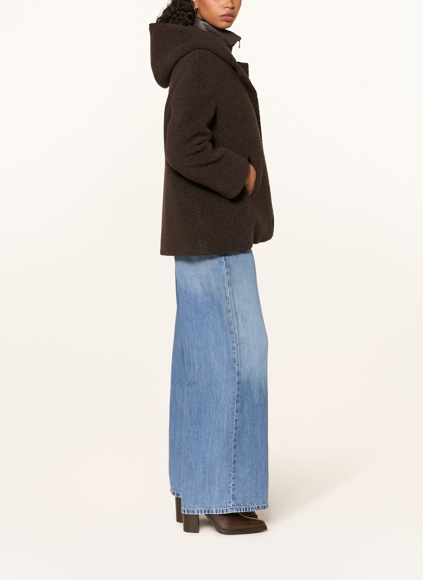 ICONS CINZIA ROCCA Teddy fur jacket with removable trim: DARK BROWN
