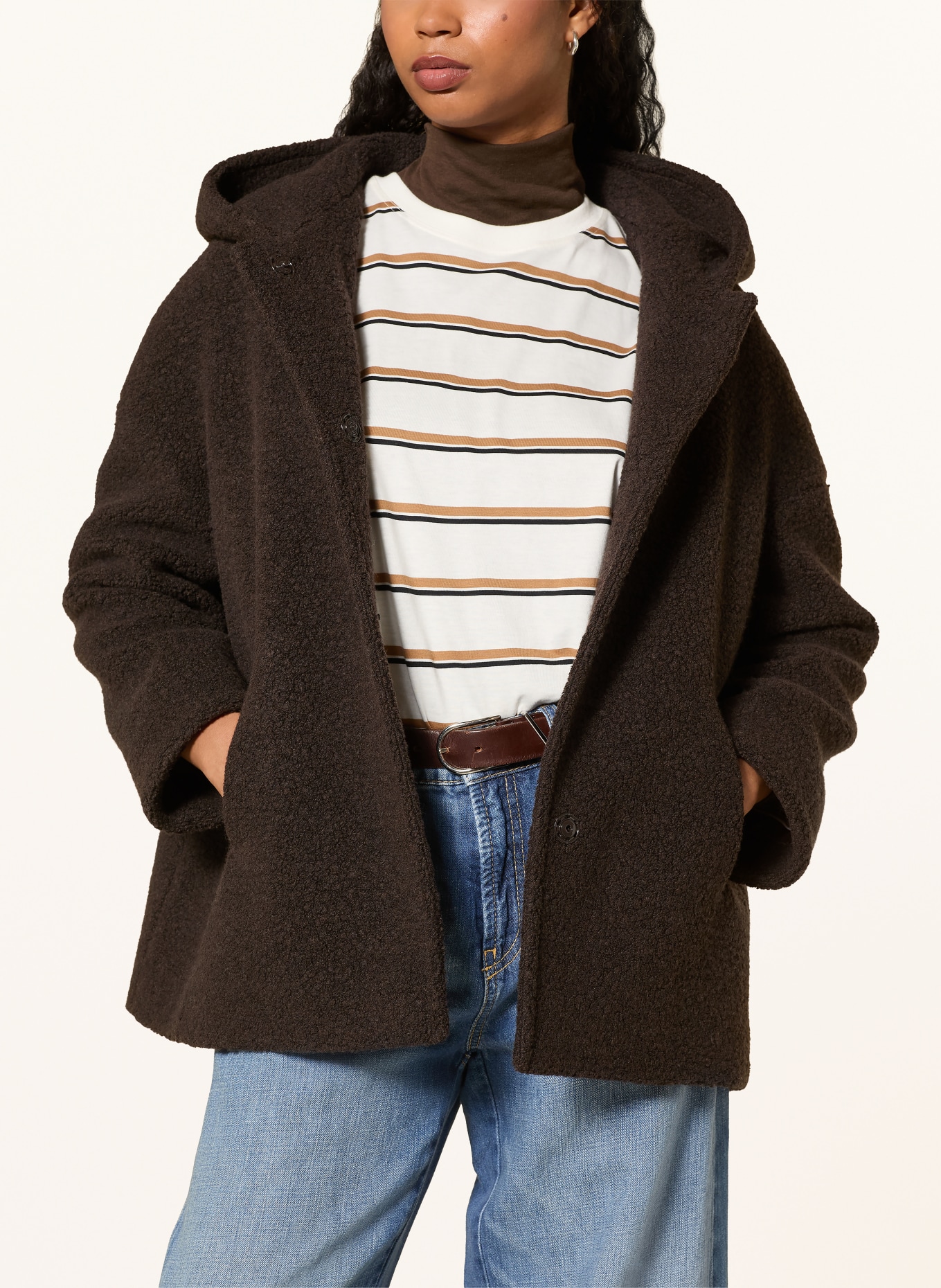 ICONS CINZIA ROCCA Teddy fur jacket with removable trim: DARK BROWN