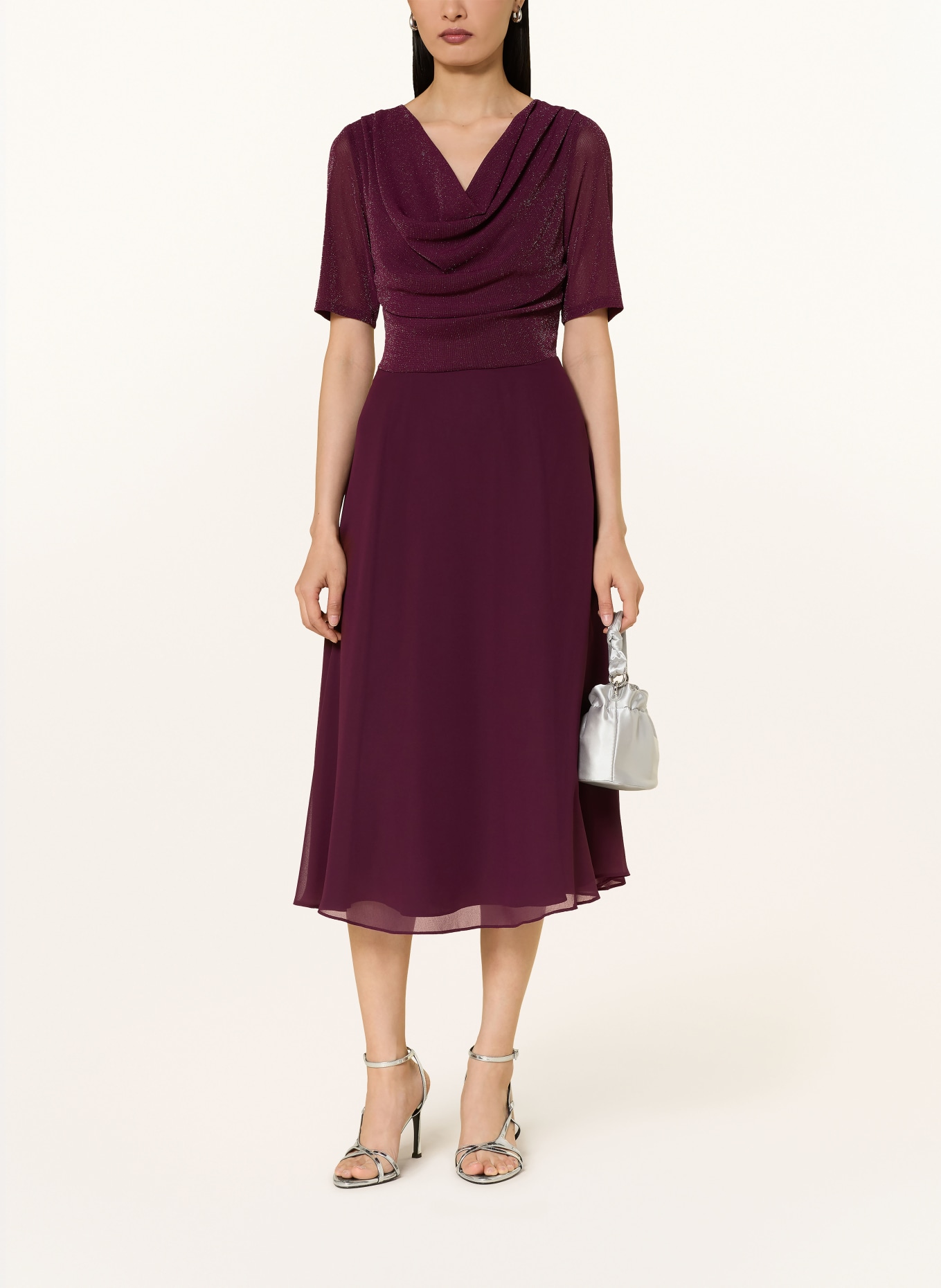 Vera Mont Kleid im Materialmix mit Glitzegarn: DUNKELROT