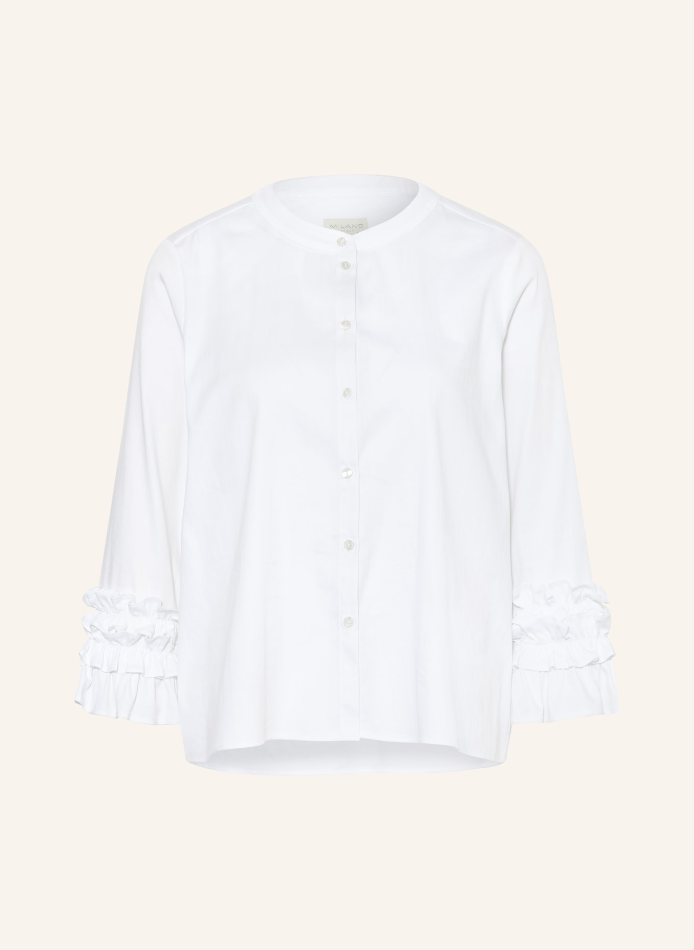 MILANO ITALY Bluse mit 3/4-Arm und Rüschen: WEISS