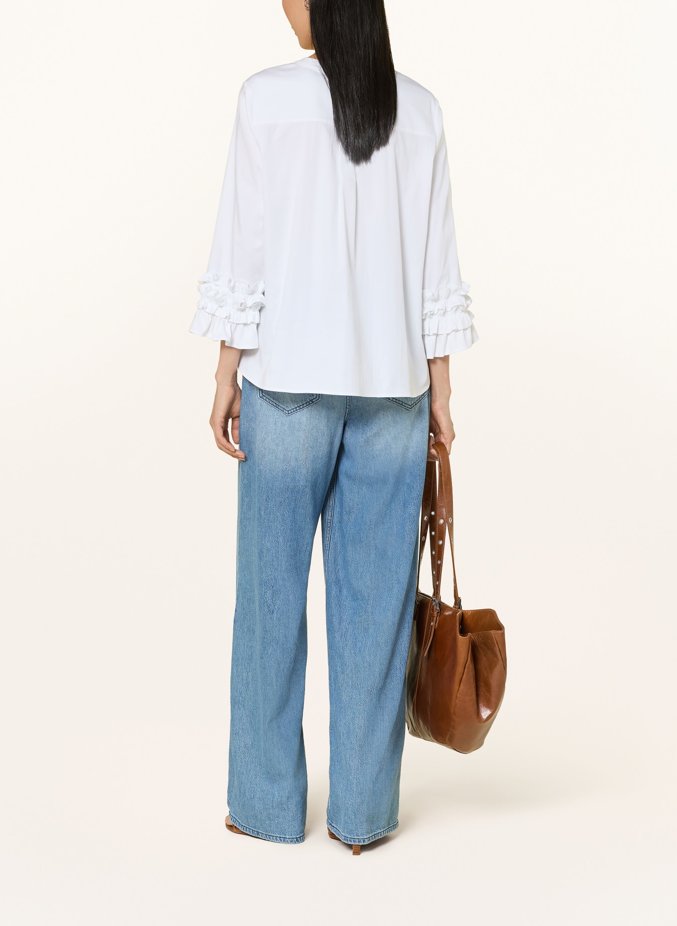 MILANO ITALY Bluse mit 3/4-Arm und Rüschen: WEISS