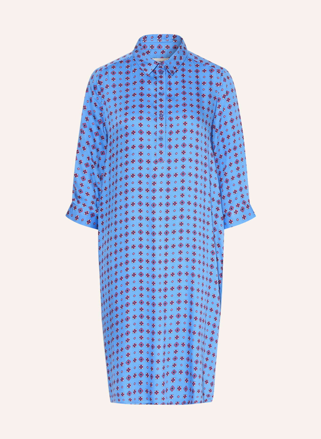 MILANO ITALY Shirt-style dress with 3/4 sleeves: BLUE / PINK / WHITE