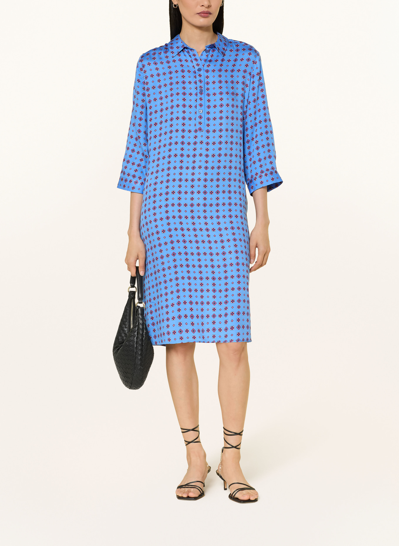 MILANO ITALY Shirt-style dress with 3/4 sleeves: BLUE / PINK / WHITE