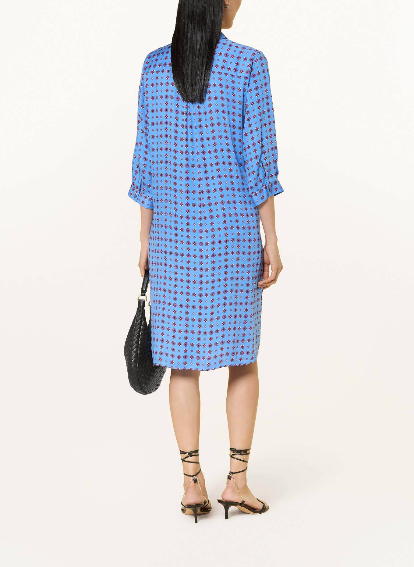 MILANO ITALY Shirt-style dress with 3/4 sleeves: BLUE / PINK / WHITE